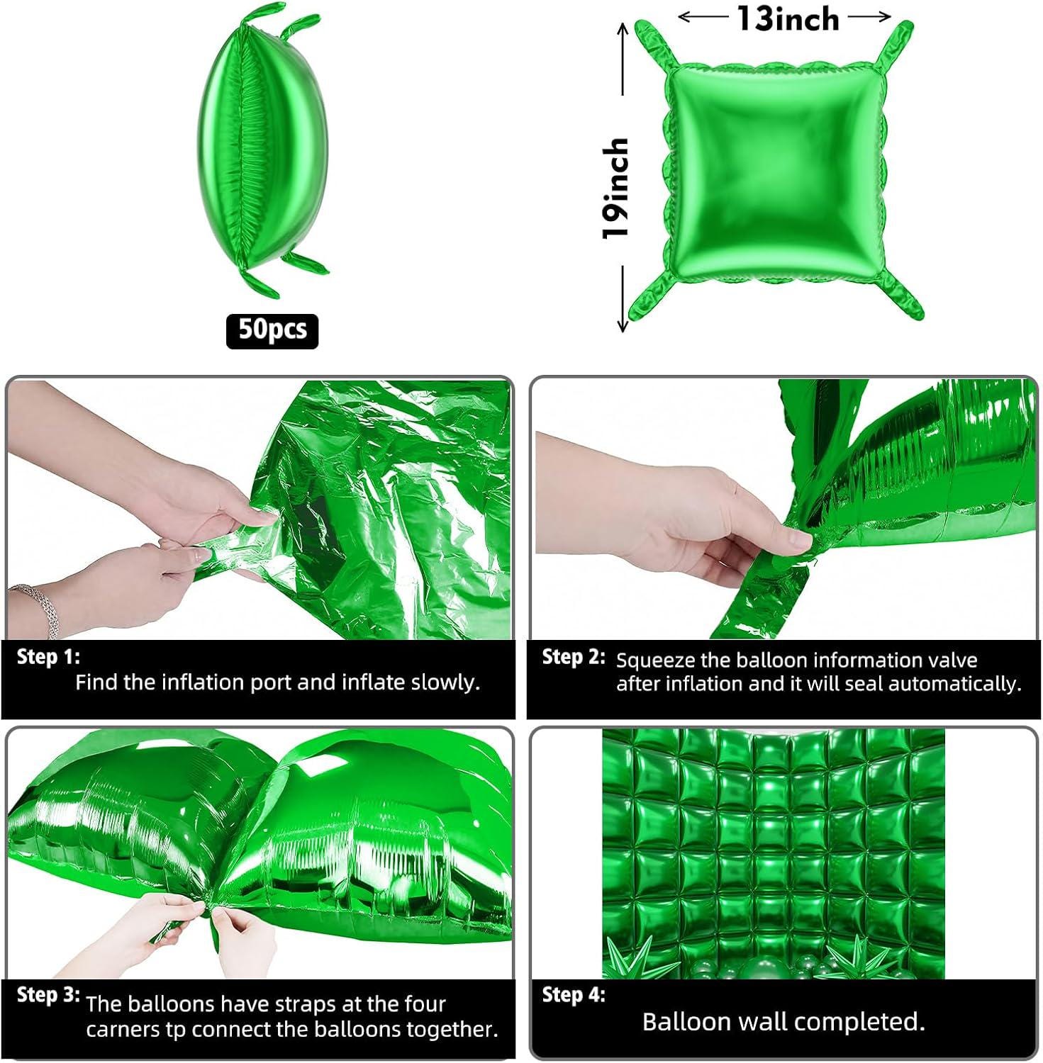 Green Square Foil Balloon Wall Kit | Garland Arch, Tunnel Decor (Birthday, Baby Shower)