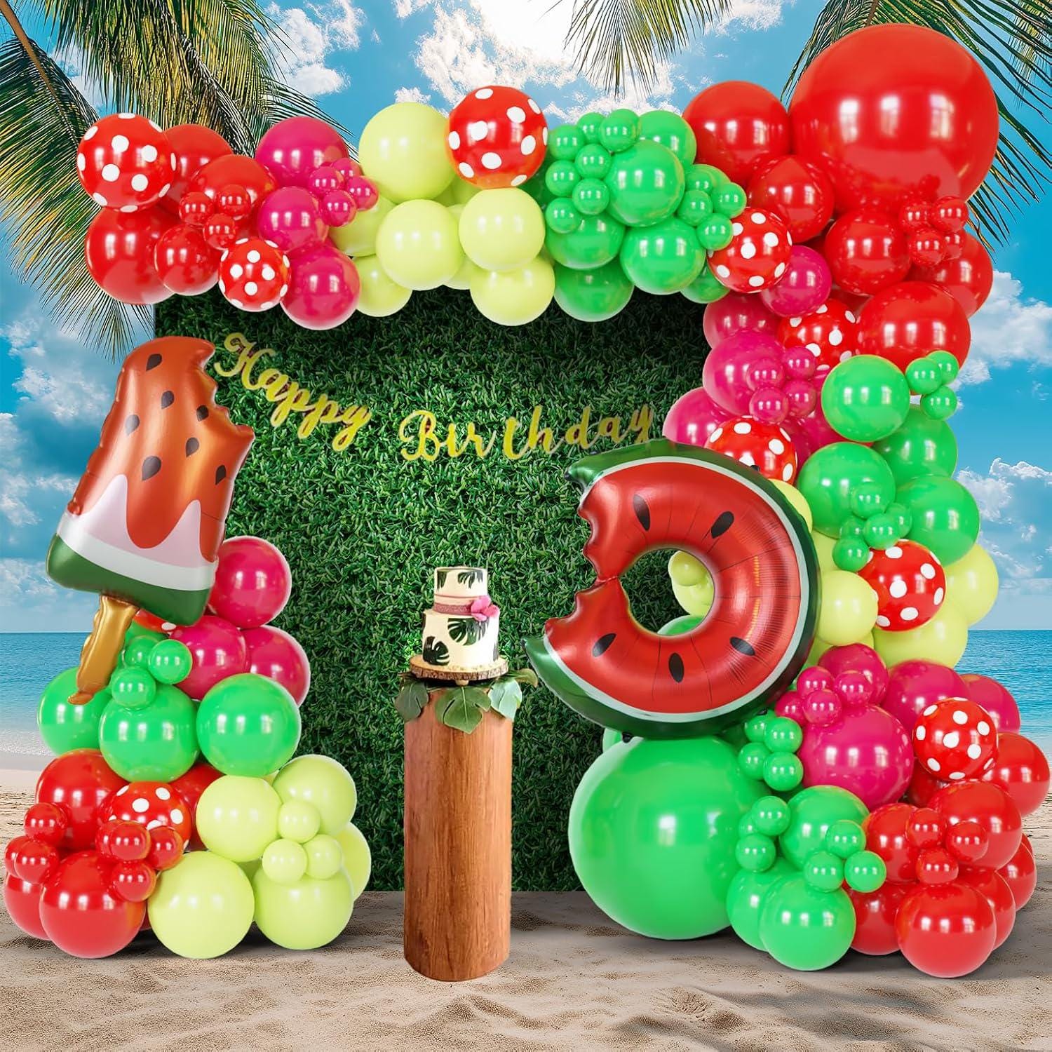 Watermelon Balloon Arch Kit | Red Green Summer Birthday Party Decor