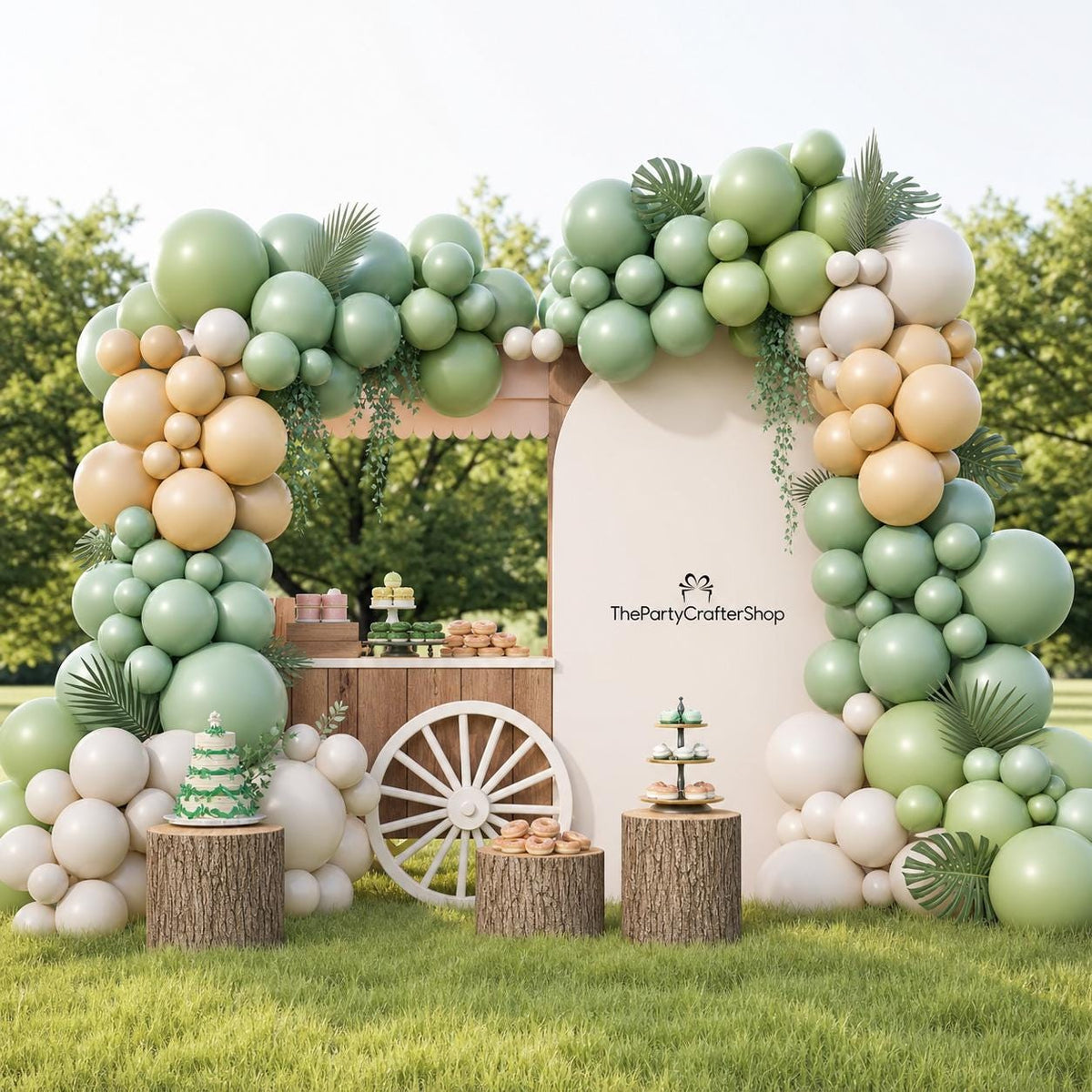 122pc Sage Green Brown Balloon Arch Kit | Neutral Safari Woodland Dinosaur Birthday Party Decor
