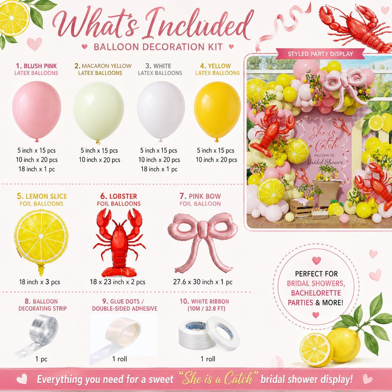 Pink Yellow Lemon Balloon Arch Kit | Bridal Shower, Birthday Party Decor