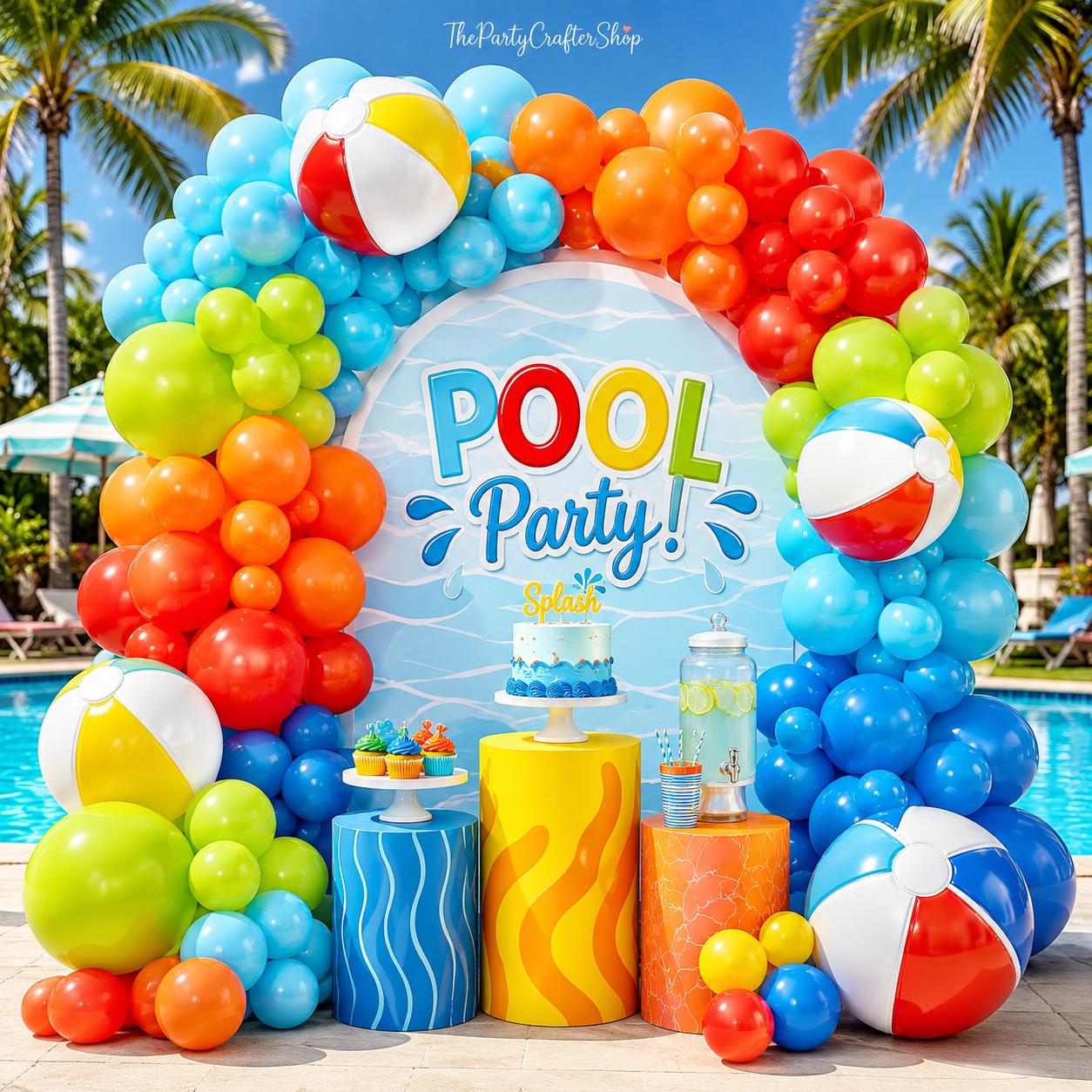 128pc Summer Pool Balloon Arch Kit, Tropical Beach Garland, Luau Party Decor