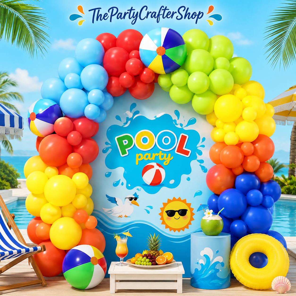 Pool Party Balloon Arch Kit | Tropical Hawaiian Garland, Beach Ball Accents (160pcs)