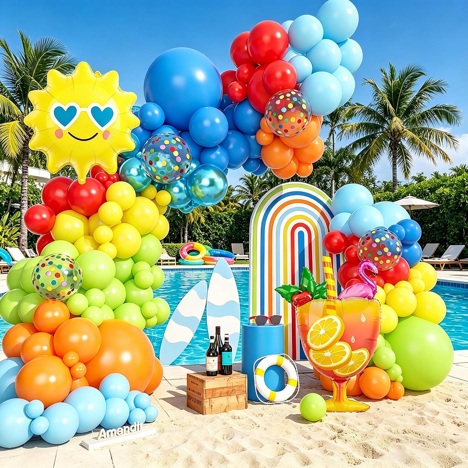 165pc Tropical Pool Party Balloon Arch Kit | Summer Luau Birthday Decor