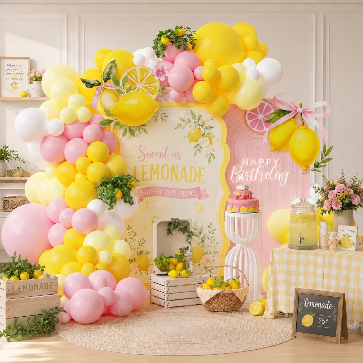 Pink Yellow Balloon Arch Kit | Lemonade Birthday, Baby Shower, Bridal Shower Decor