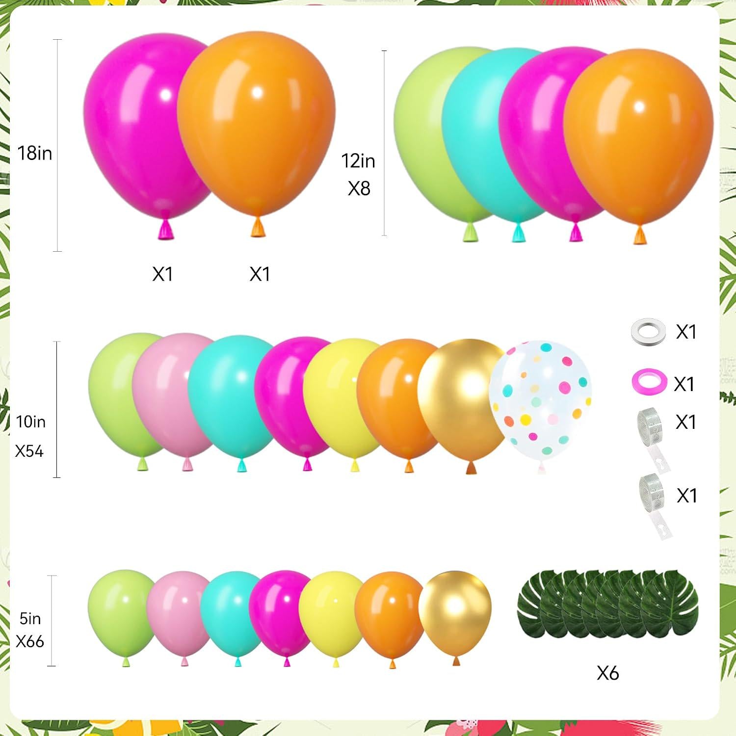 Hawaiian Tropical Balloon Arch Kit | Neon Flamingo Luau Pool Party Garland