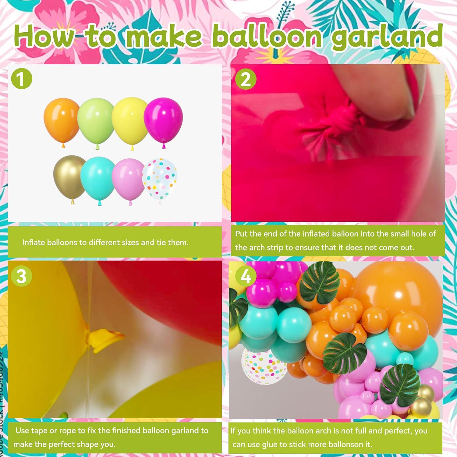 Hawaiian Tropical Balloon Arch Kit | Neon Flamingo Luau Pool Party Garland
