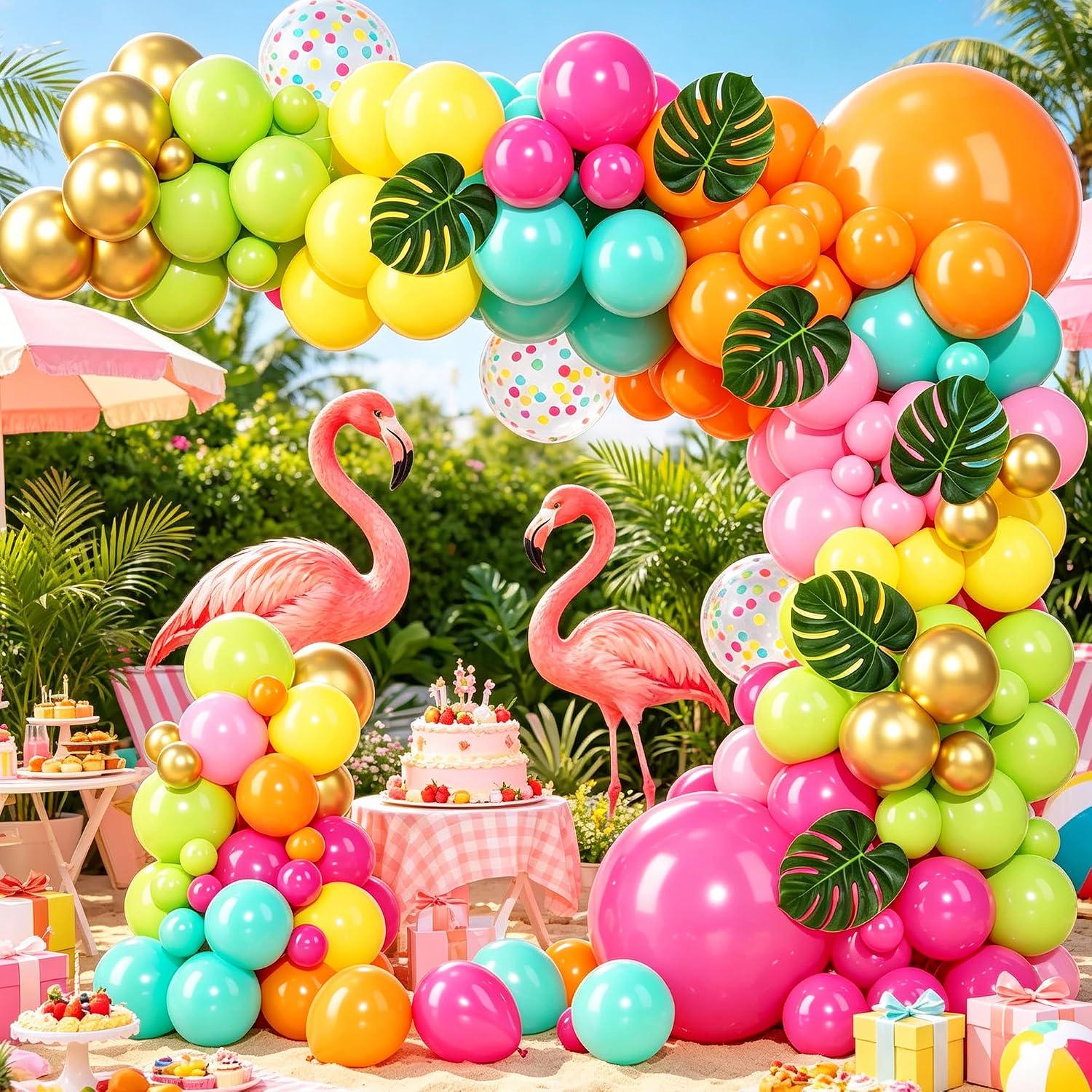 Hawaiian Tropical Balloon Arch Kit | Neon Flamingo Luau Pool Party Garland