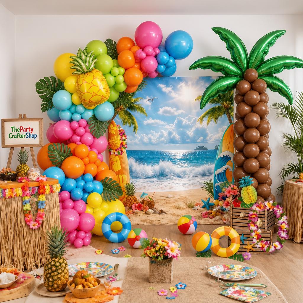 Hawaiian Tropical Balloon Arch Kit, Beach Party Backdrop, Summer Luau Decor