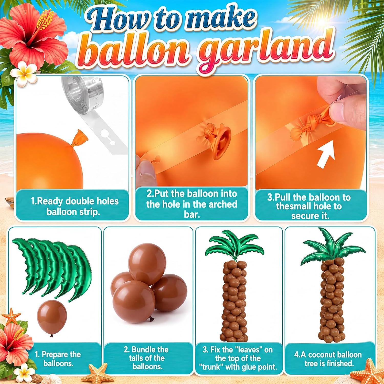 Hawaiian Tropical Balloon Arch Kit, Beach Party Backdrop, Summer Luau Decor