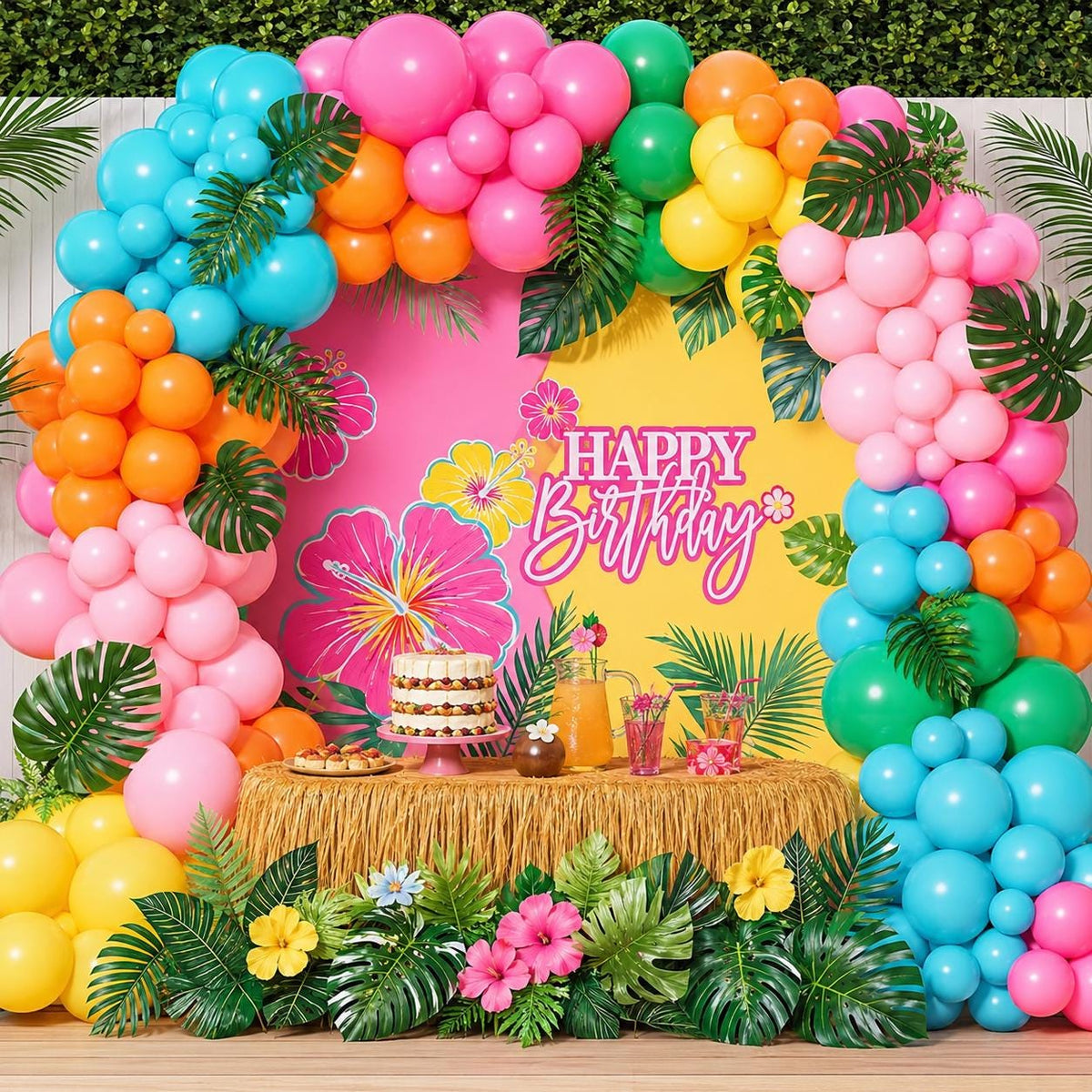 Tropical Balloon Arch Kit | Teal, Hot Pink, Orange, Yellow Garland for Parties