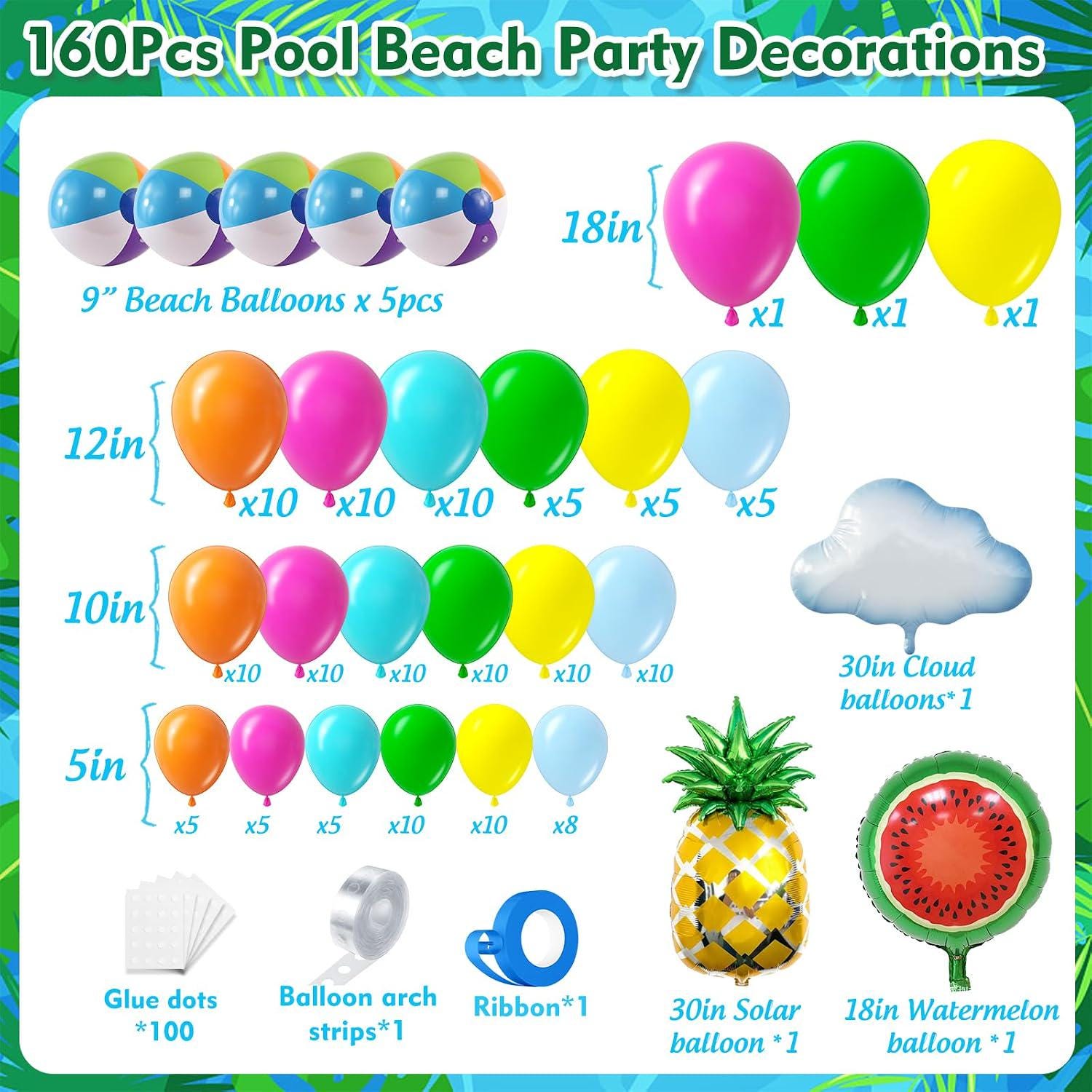 Tropical Hawaiian Balloon Arch Kit | Summer Beach Pool Garland, Luau Party Decor