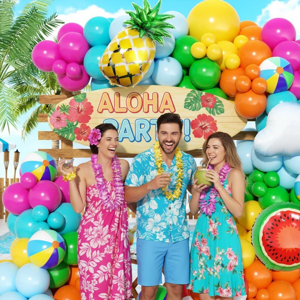 Tropical Hawaiian Balloon Arch Kit | Summer Beach Pool Garland, Luau Party Decor