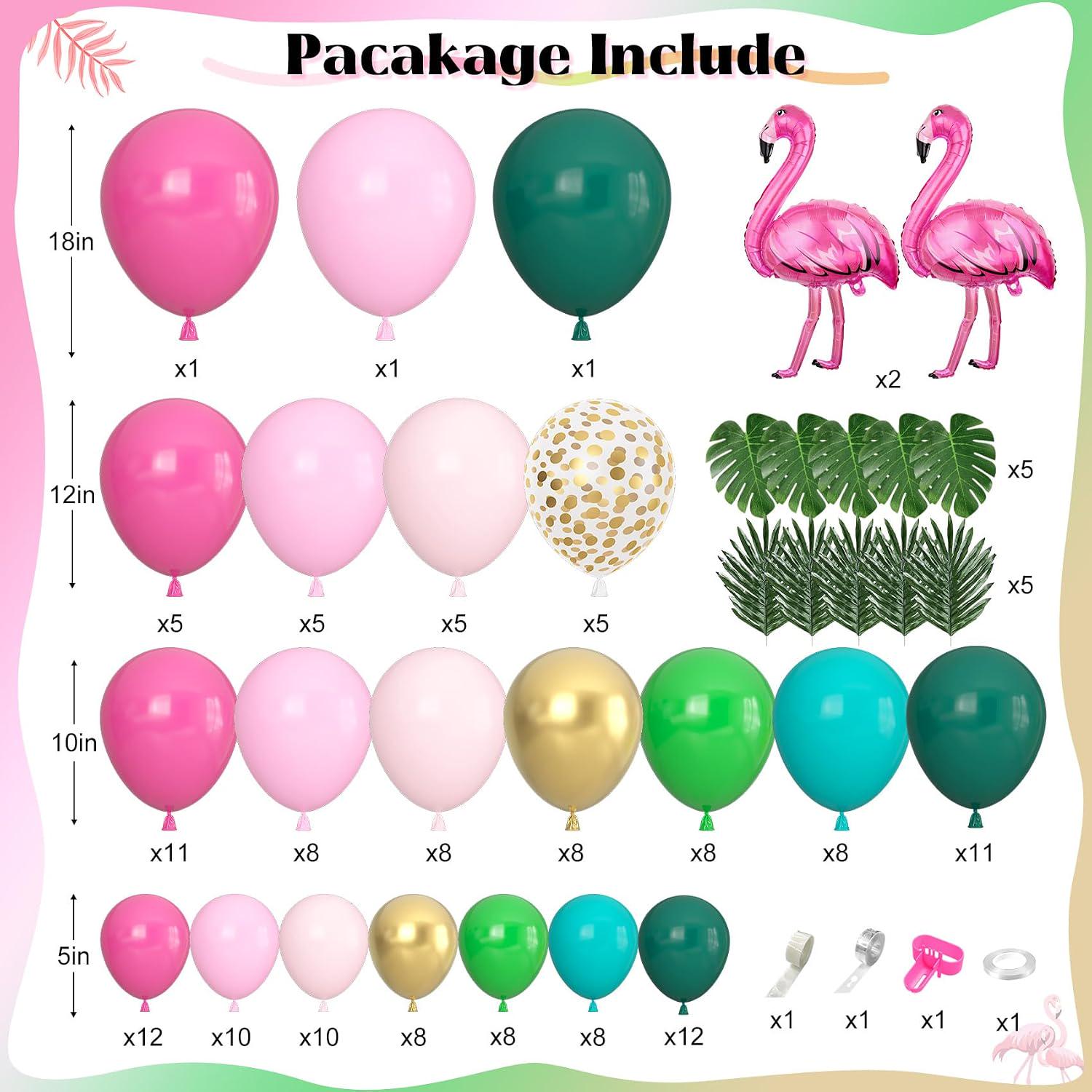 Flamingo Balloon Arch Kit | Tropical Luau Party Garland, Palm Leaves