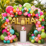 Tropical Balloon Arch Kit | Olive, Hot Pink, Orange, Rose Gold Garland | Aloha Party Decor