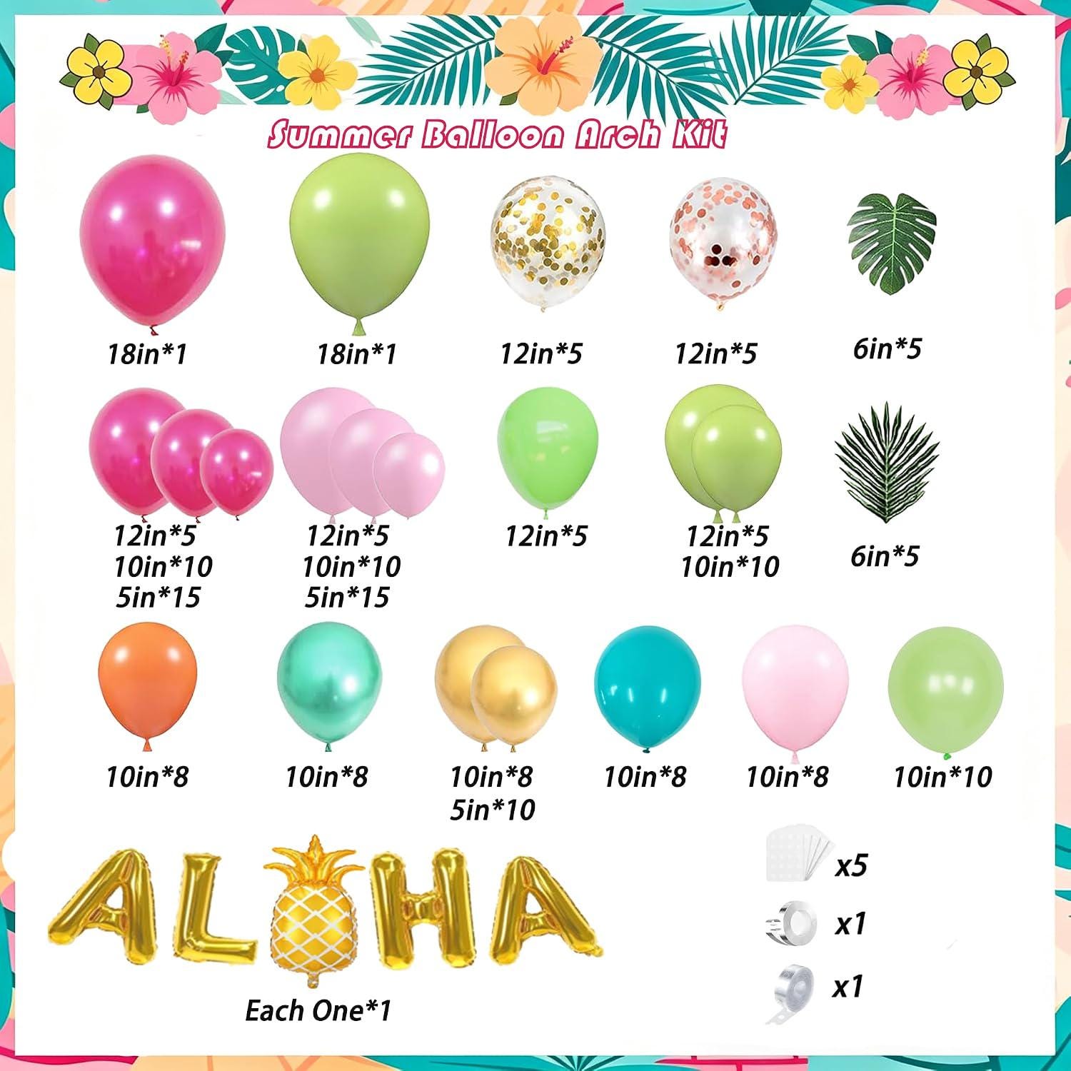 Tropical Balloon Arch Kit | Olive, Hot Pink, Orange, Rose Gold Garland | Aloha Party Decor