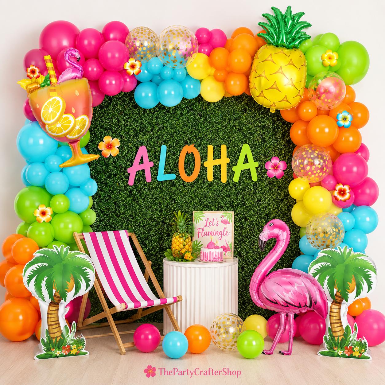 Tropical Balloon Arch Kit | Flamingo, Pineapple, Palm Tree Luau Garland