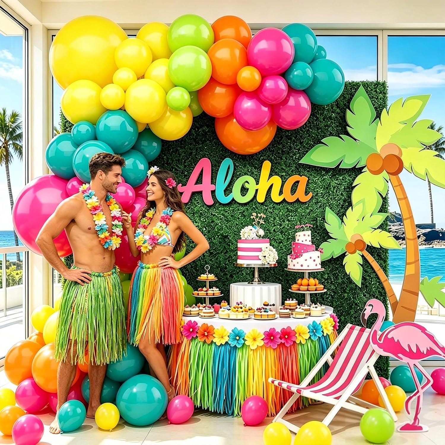 Rainbow Balloon Arch Kit | Tropical Aloha Party Decor, Hot Pink, Teal, Yellow Balloons