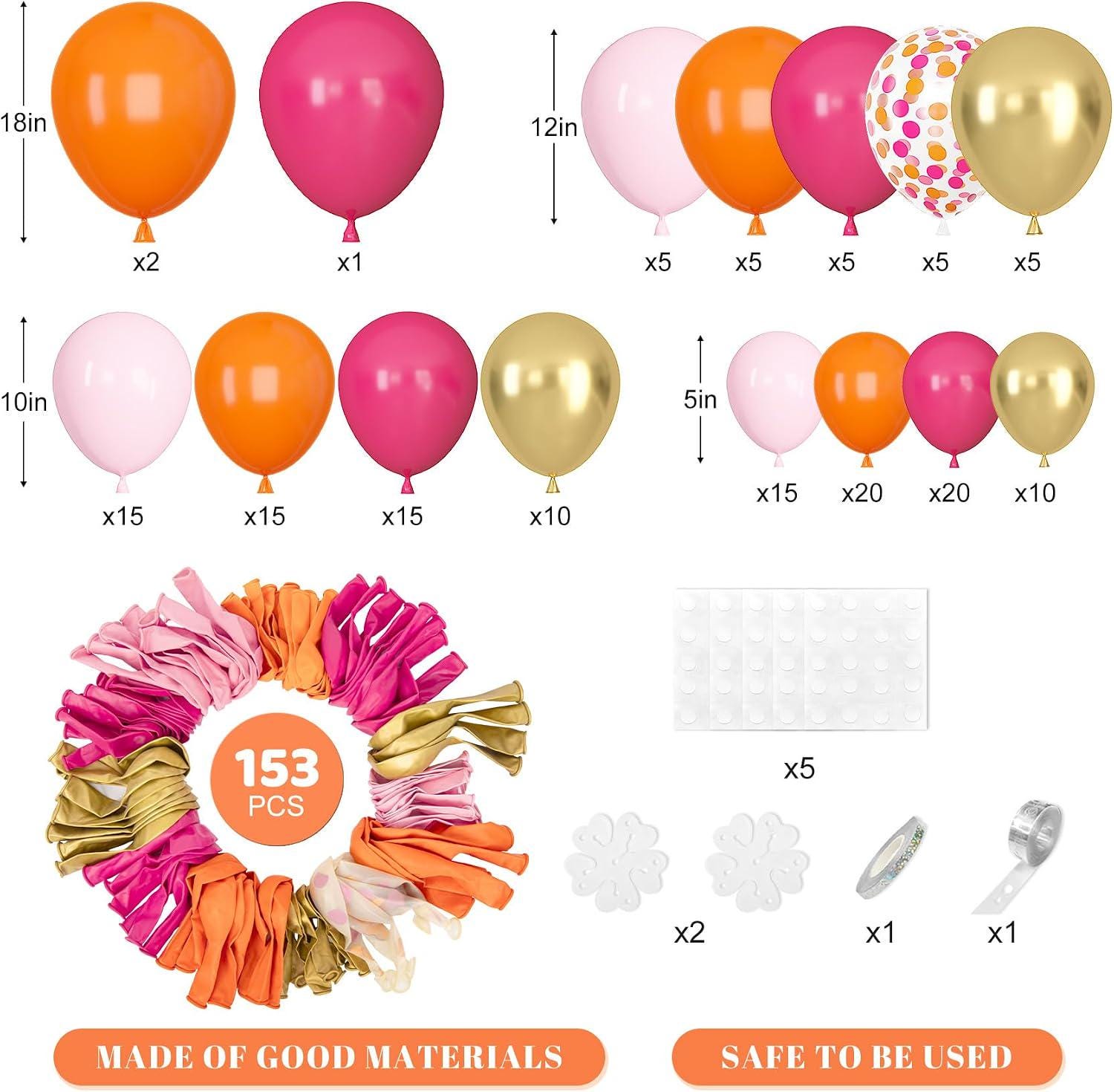 Sunset Pink Orange Balloon Arch Kit | Metallic Gold Confetti Party Decor