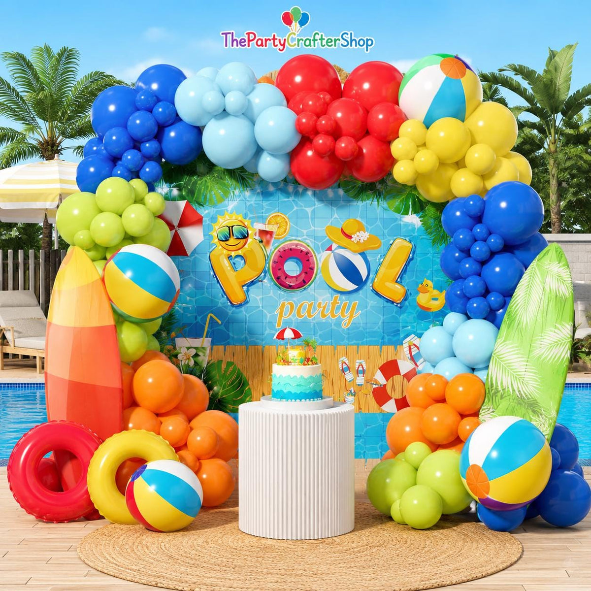 Pool Party Balloon Arch Kit | Tropical Summer Garland, Beach Ball Backdrop