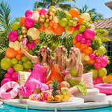 Tropical Hawaiian Balloon Arch Kit | Olive Green, Hot Pink, Gold Garland for Luau Parties