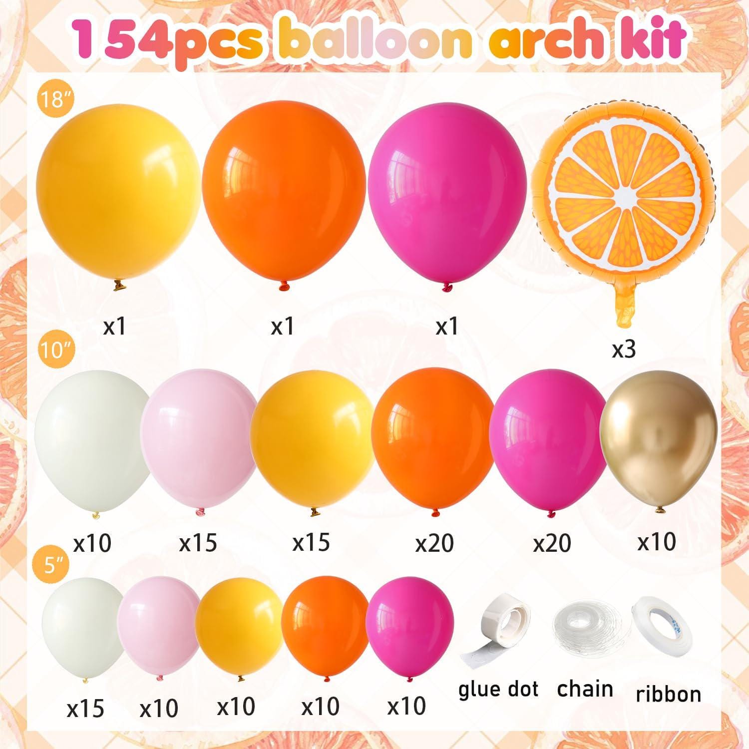 Pink Orange Balloon Arch Kit | Summer Fruit Party Decor, Lemon Yellow Gold Balloons