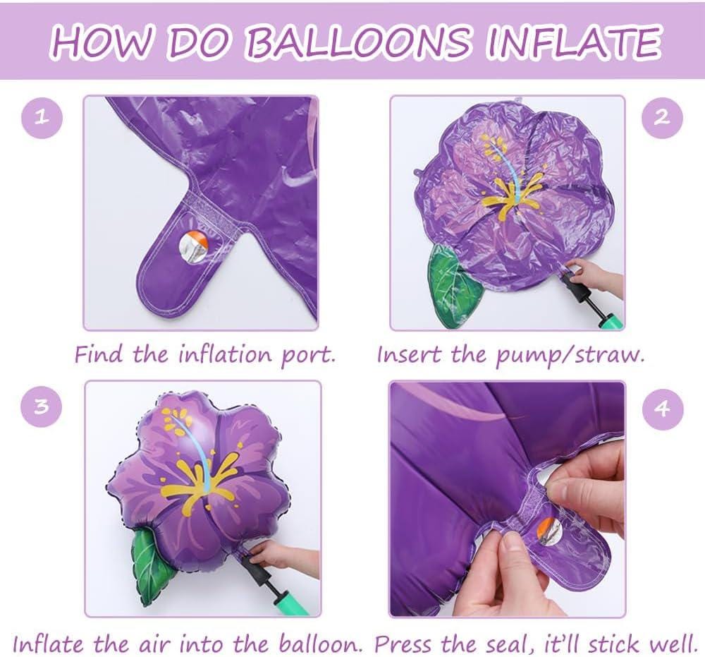 Tropical Balloon Arch | Hot Pink Purple Orange Yellow Green Hibiscus Foil Luau Party Decor