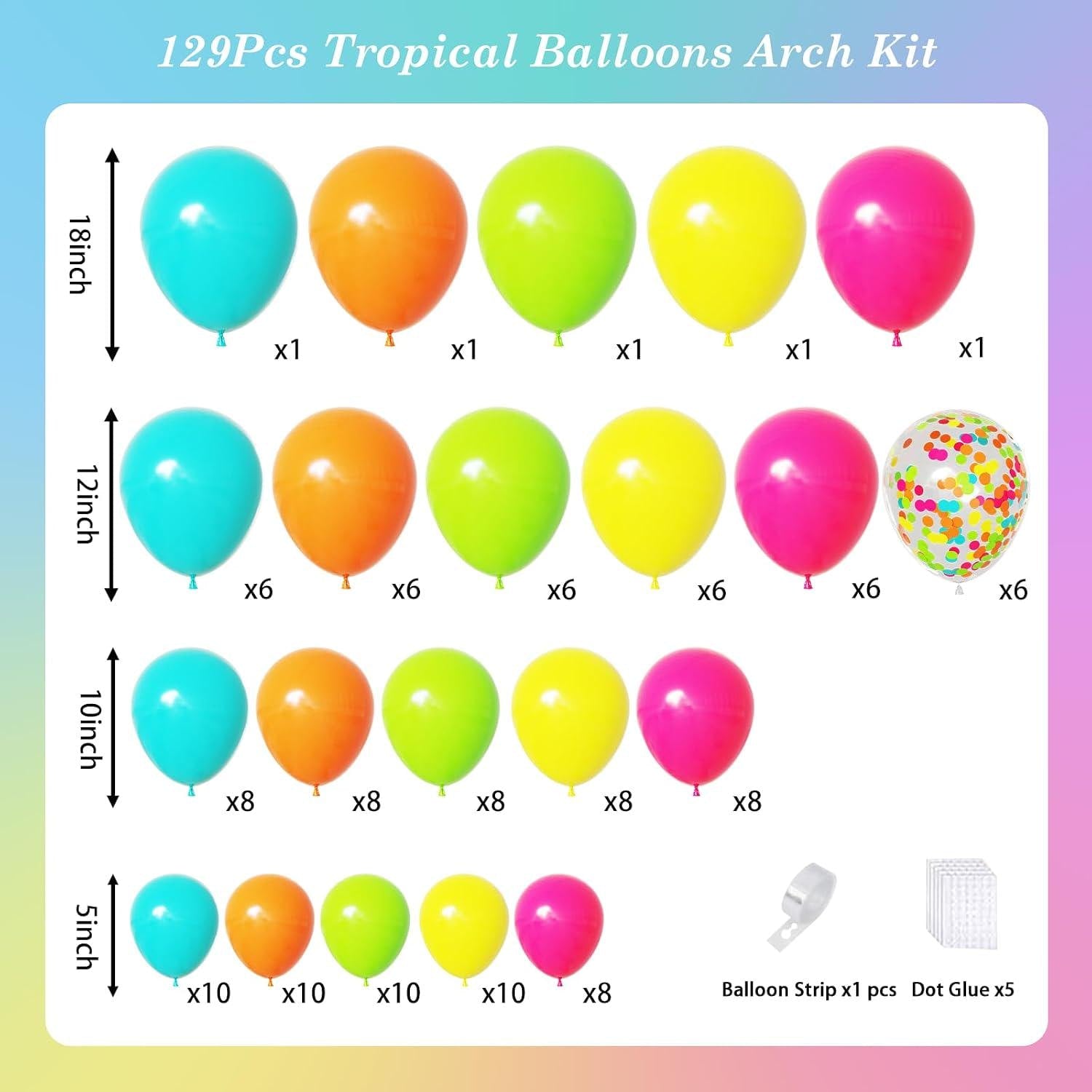 Tropical Balloon Arch Kit | Hot Pink, Green, Orange, Yellow, Teal, Blue Garland for Parties