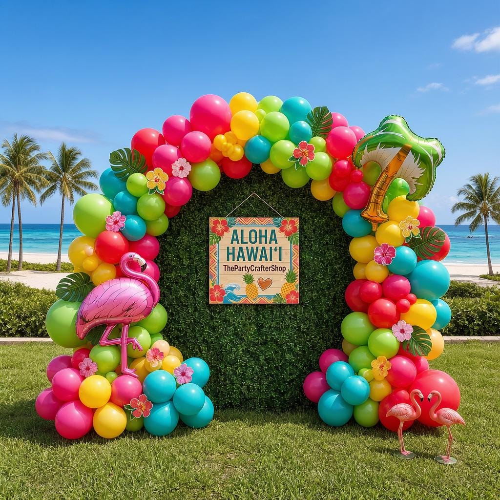 Hawaiian Luau Balloon Arch Kit | Flamingo, Palm Leaves, Hibiscus Party Decor