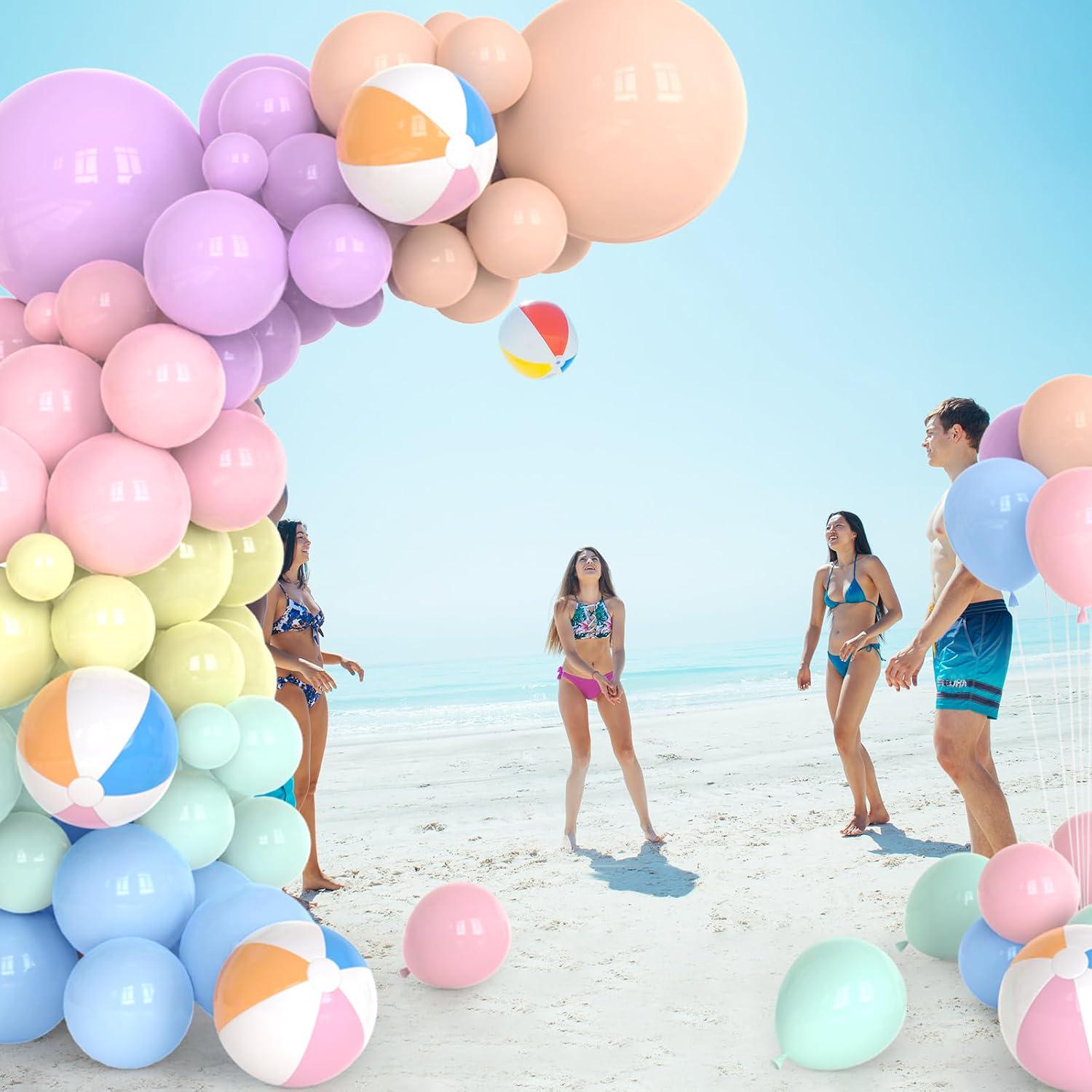 Pastel Beach Balloon Arch Kit | Macaron Pink Pool Garland, Beach Ball Accents