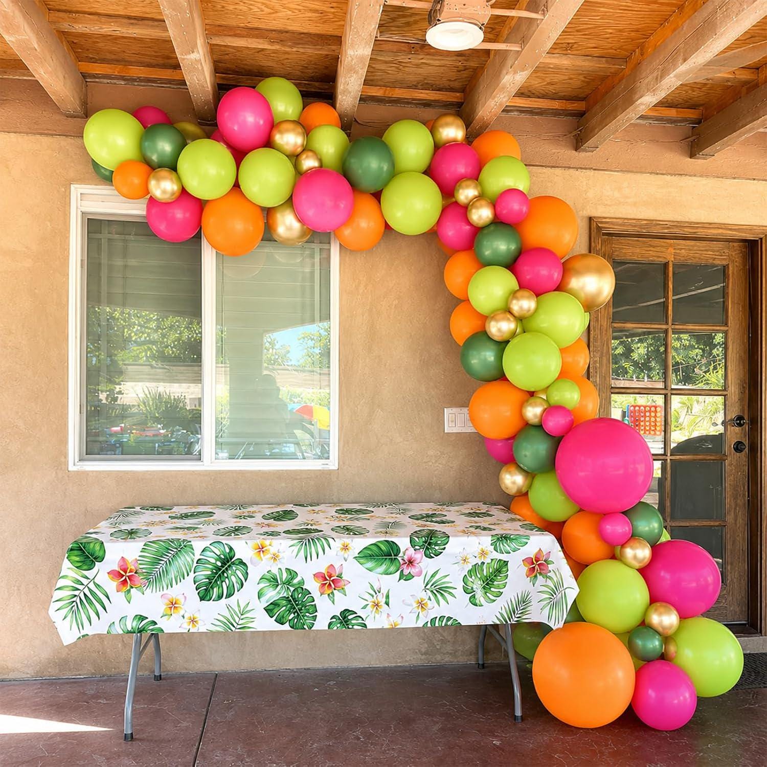 Tropical Hawaiian Balloon Arch Kit | Hot Pink, Olive, Orange, Gold Luau Garland