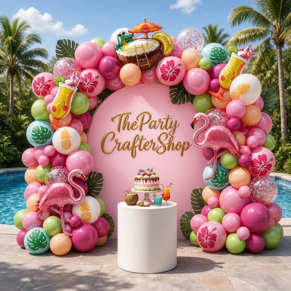Tropical Flamingo Balloon Arch Kit | Pink Luau Garland with Cocktail, Pineapple, Leaf Balloons
