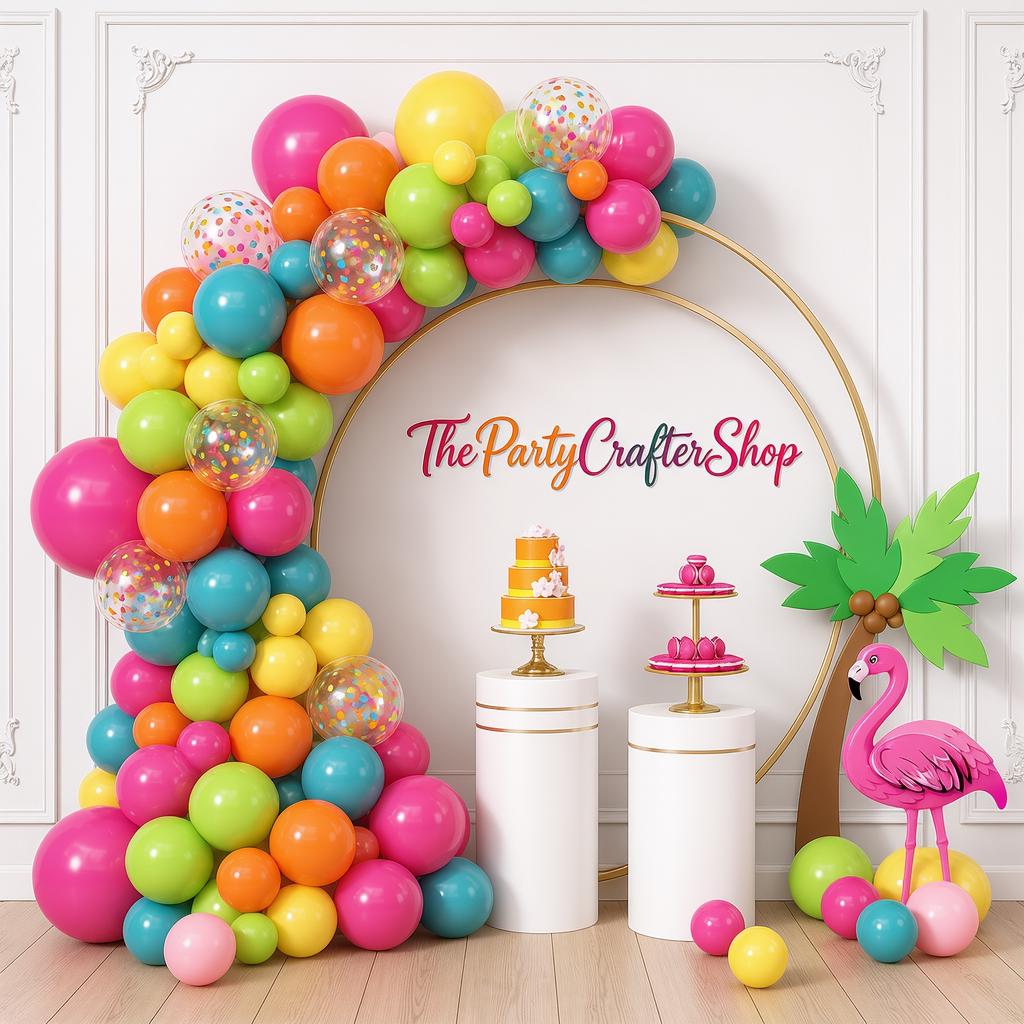 Tropical Balloon Arch Kit | Hot Pink, Lime Green, Orange, Blue, Yellow Garland (164pc)