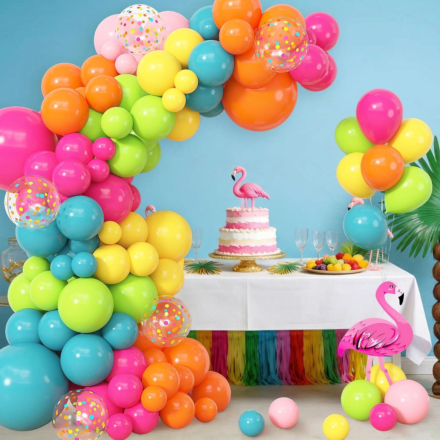 Tropical Balloon Arch Kit | Hot Pink, Lime Green, Orange, Blue, Yellow Garland (164pc)