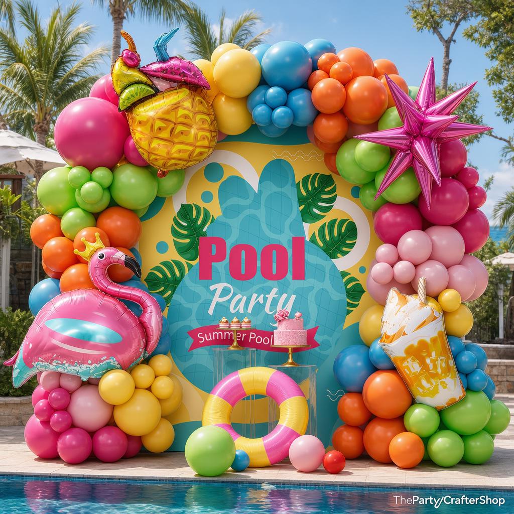 Hawaiian Balloon Arch Kit | Flamingo, Pineapple, Mango Foil Balloons, Luau Party Decor