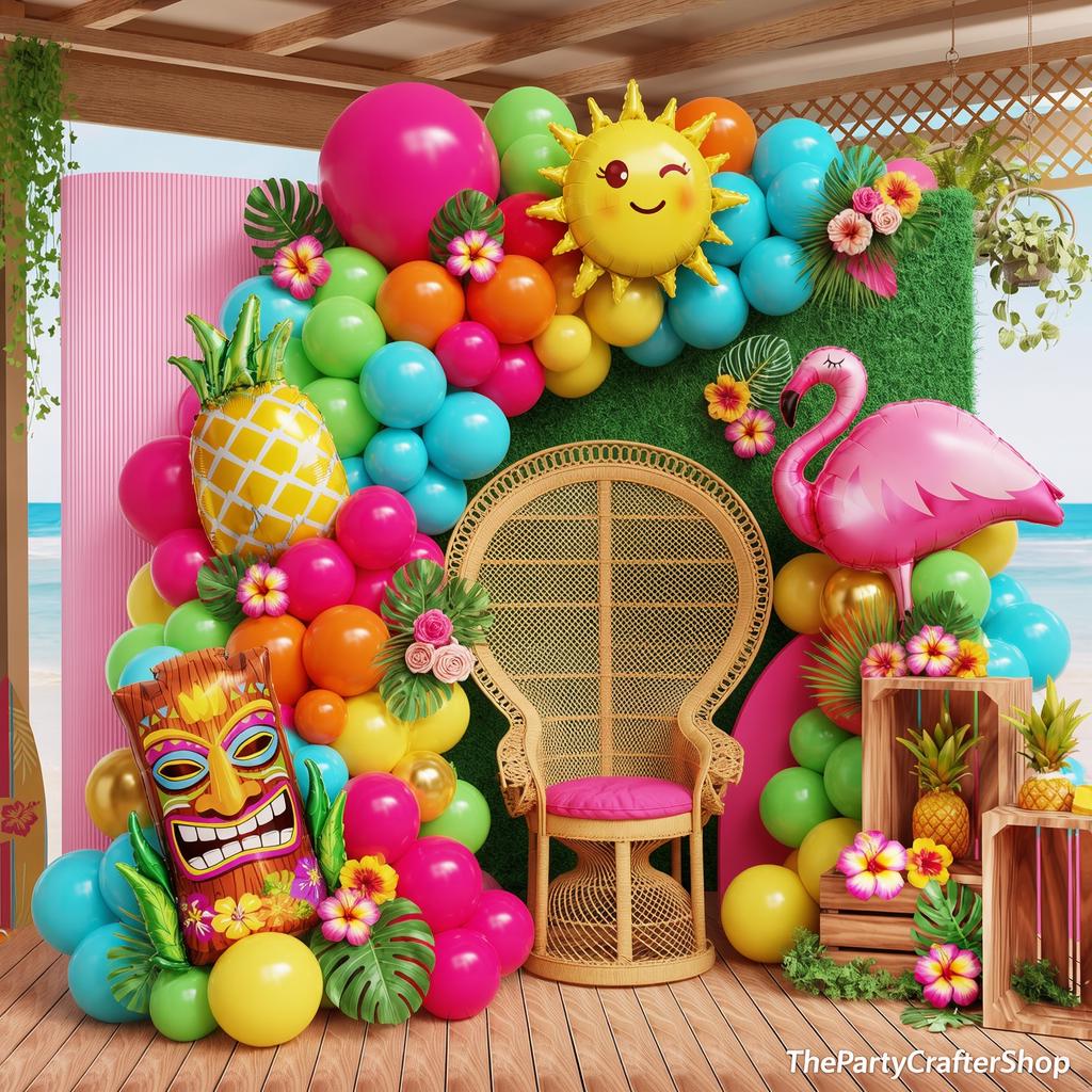 Tropical Balloon Arch Garland Kit | Hawaiian Summer Luau Aloha Tiki Birthday Party Decorations