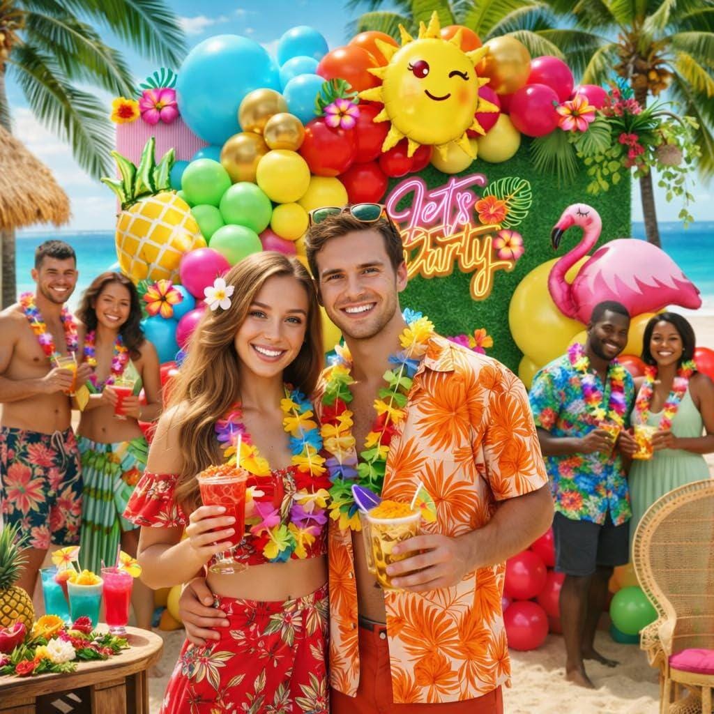 Tropical Balloon Arch Garland Kit | Hawaiian Summer Luau Aloha Tiki Birthday Party Decorations