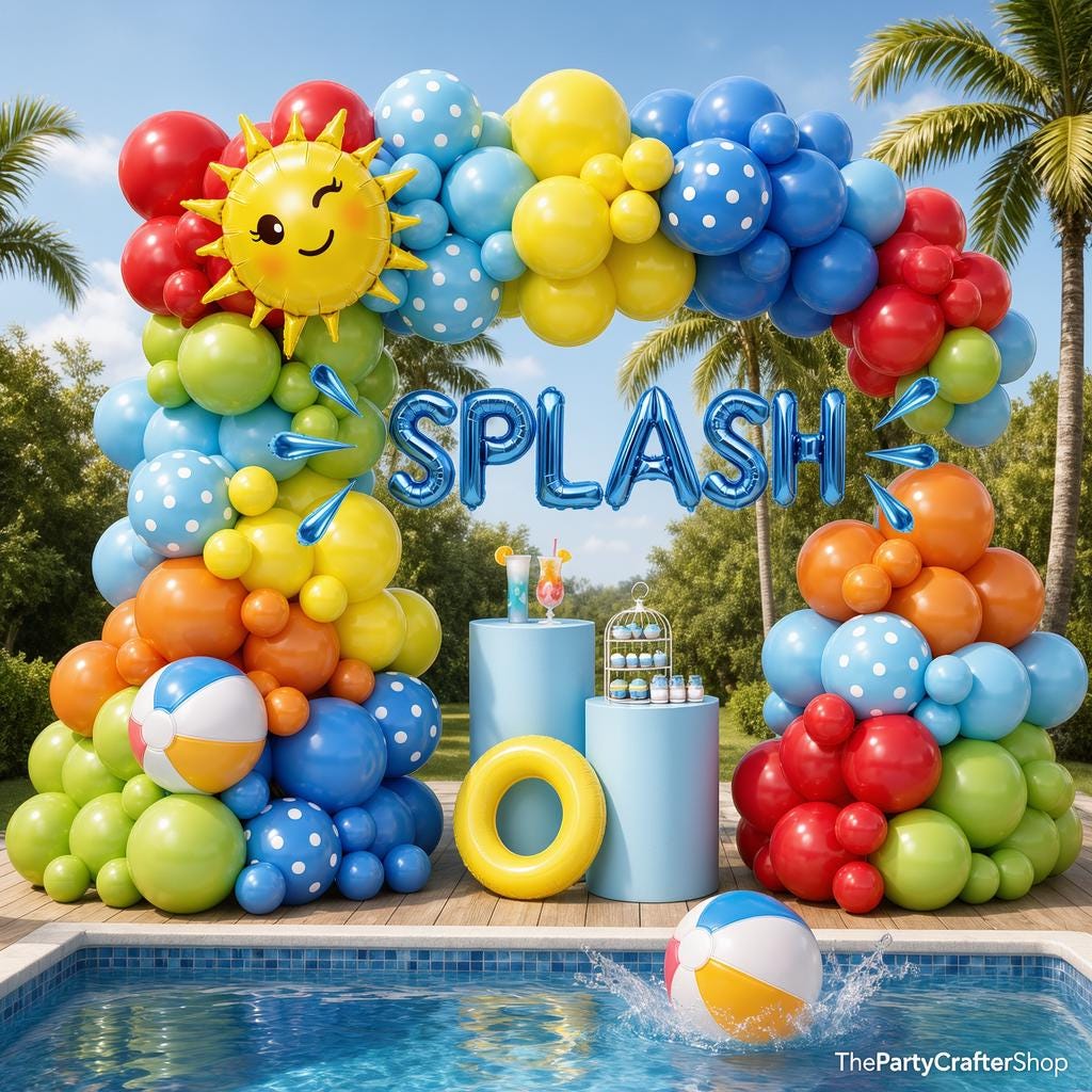 Summer Pool Balloon Arch Kit | Sun, Watermelon Foil Balloons, Hawaiian Birthday Decor