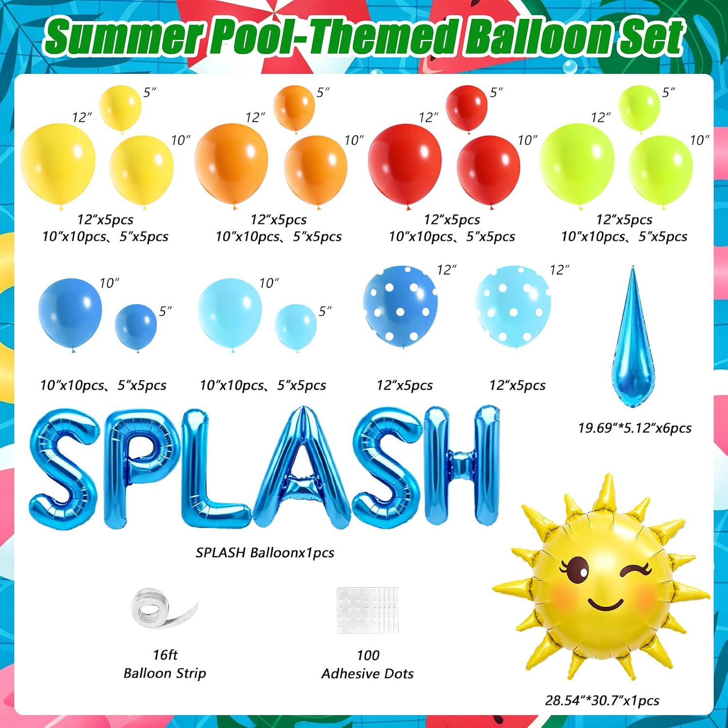 Summer Pool Balloon Arch Kit | Sun, Watermelon Foil Balloons, Hawaiian Birthday Decor
