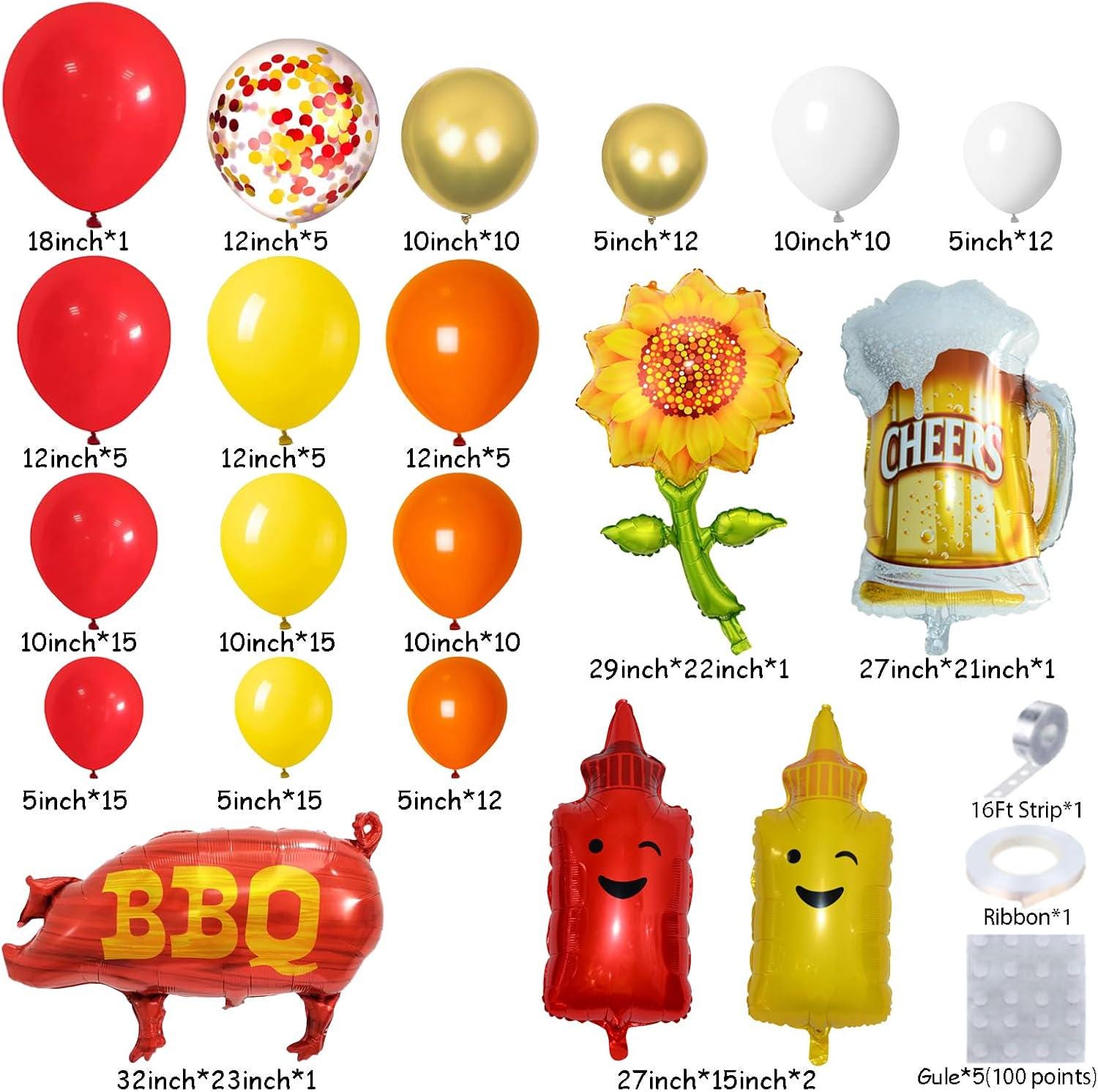 BBQ Baby Shower Balloon Arch Garland Kit | Pig, Beer Mug, Sunflower Balloons