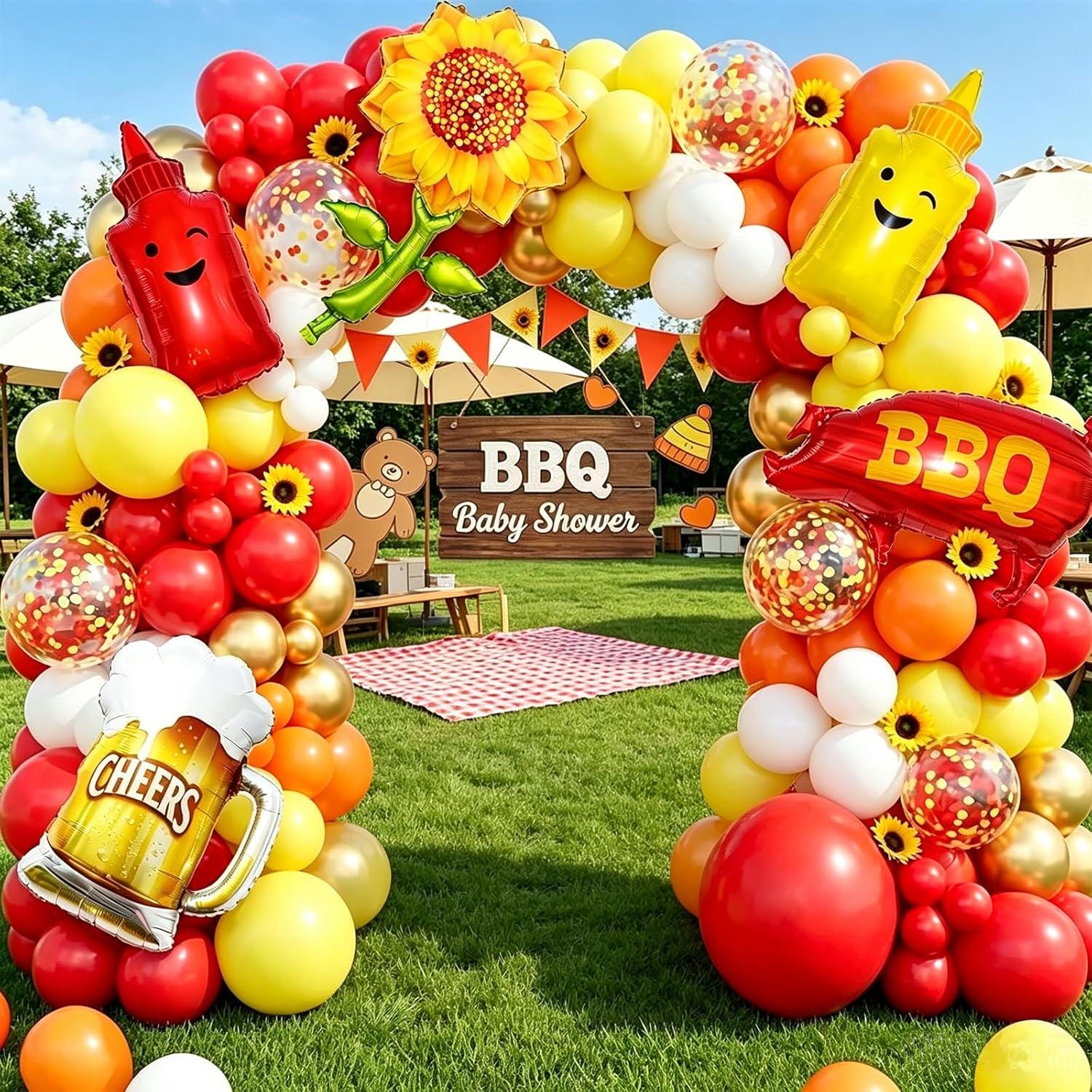 BBQ Baby Shower Balloon Arch Garland Kit | Pig, Beer Mug, Sunflower Balloons