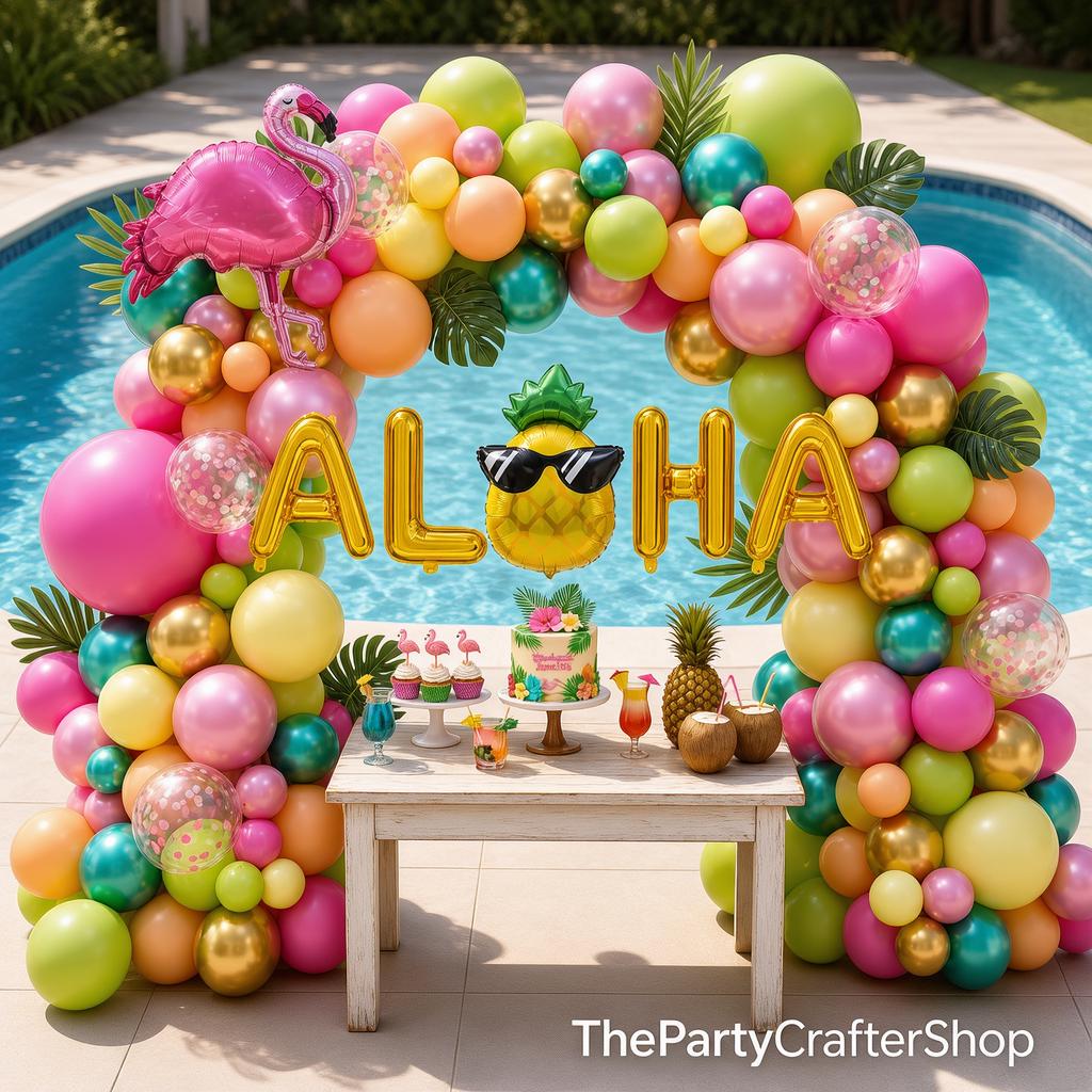 Hawaiian Luau Balloon Arch Kit | Tropical Flamingo Birthday Party Decor