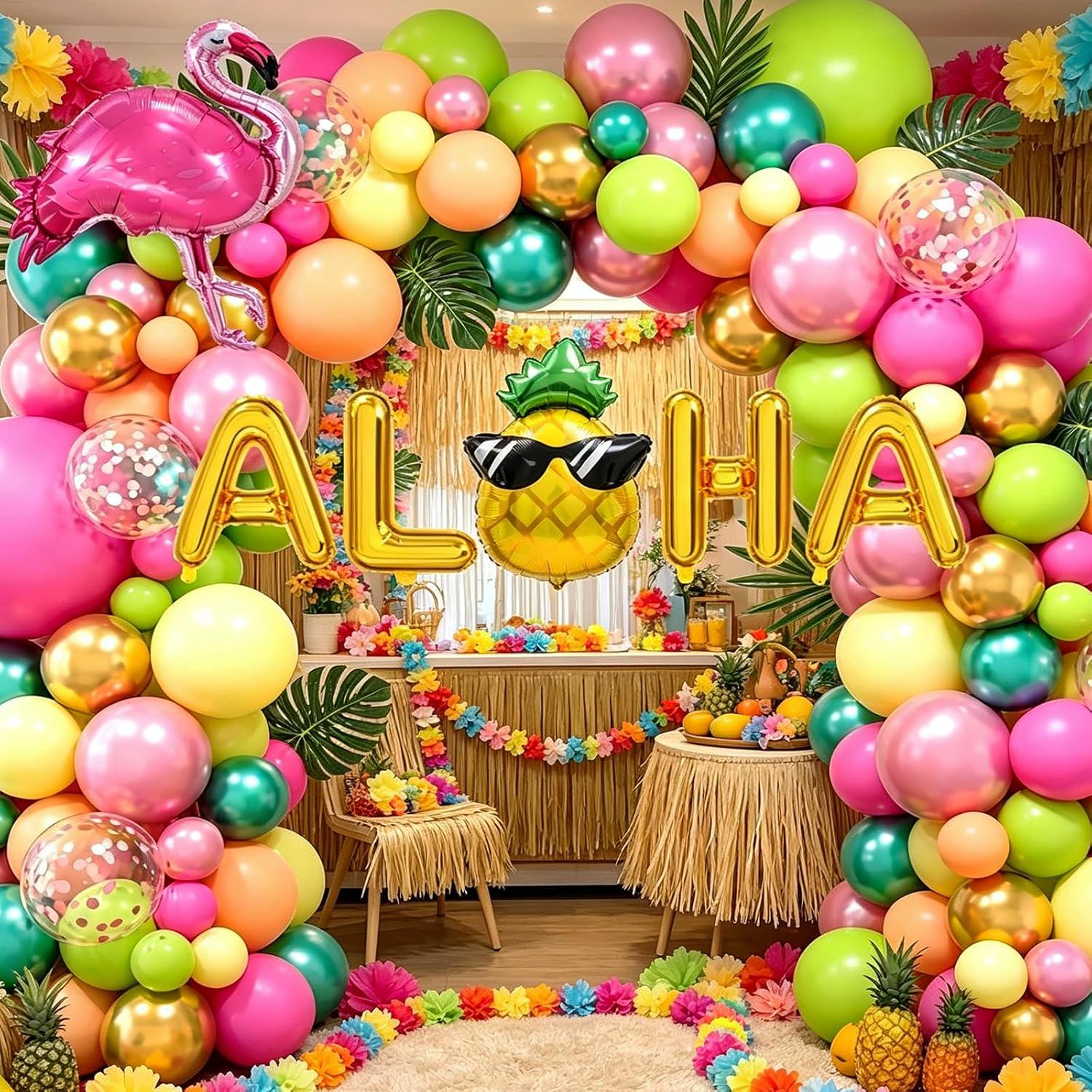 Hawaiian Luau Balloon Arch Kit | Tropical Flamingo Birthday Party Decor