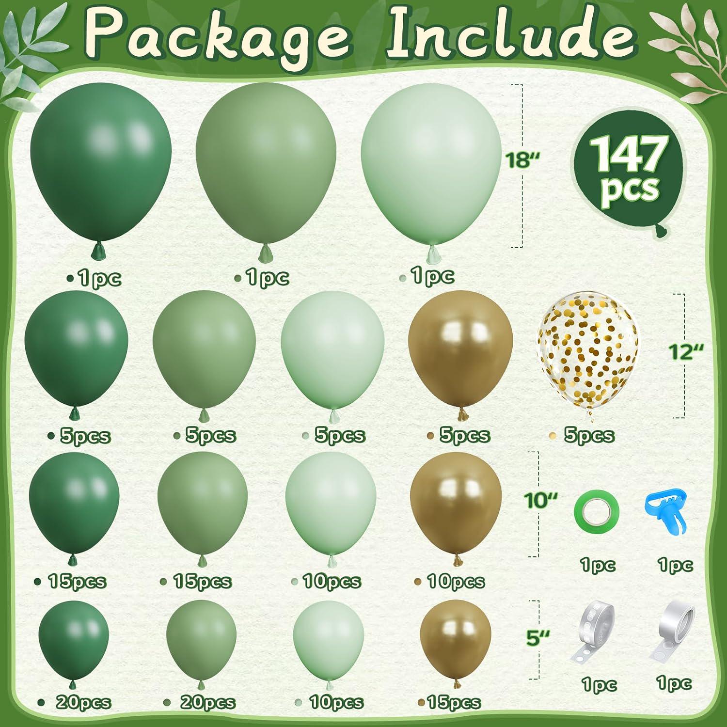 Sage Green Balloon Arch Kit | Olive Gold Garland for Birthday, Wedding, Baby Shower