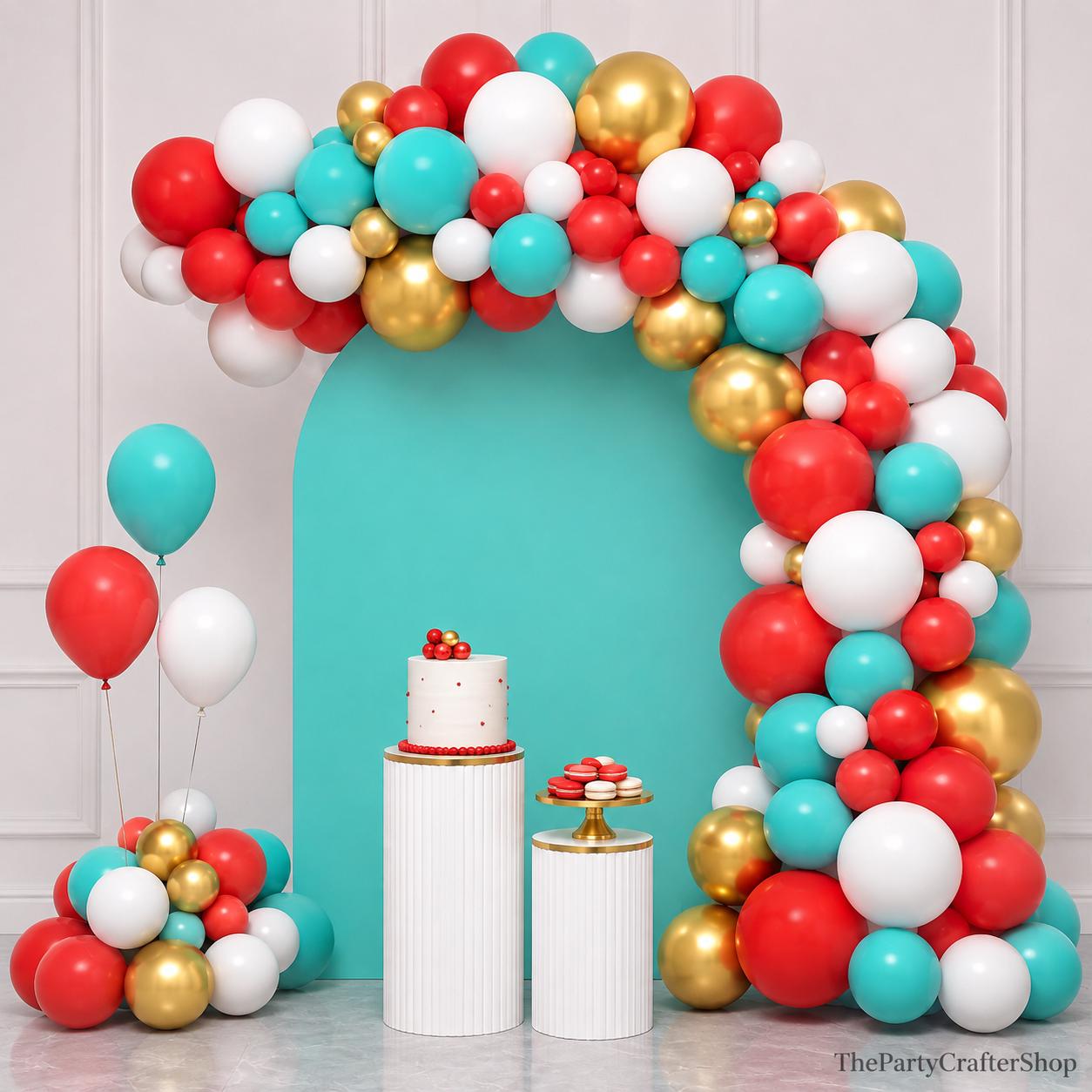 Red Teal Gold Balloon Arch Kit | Wedding Birthday Party Decor
