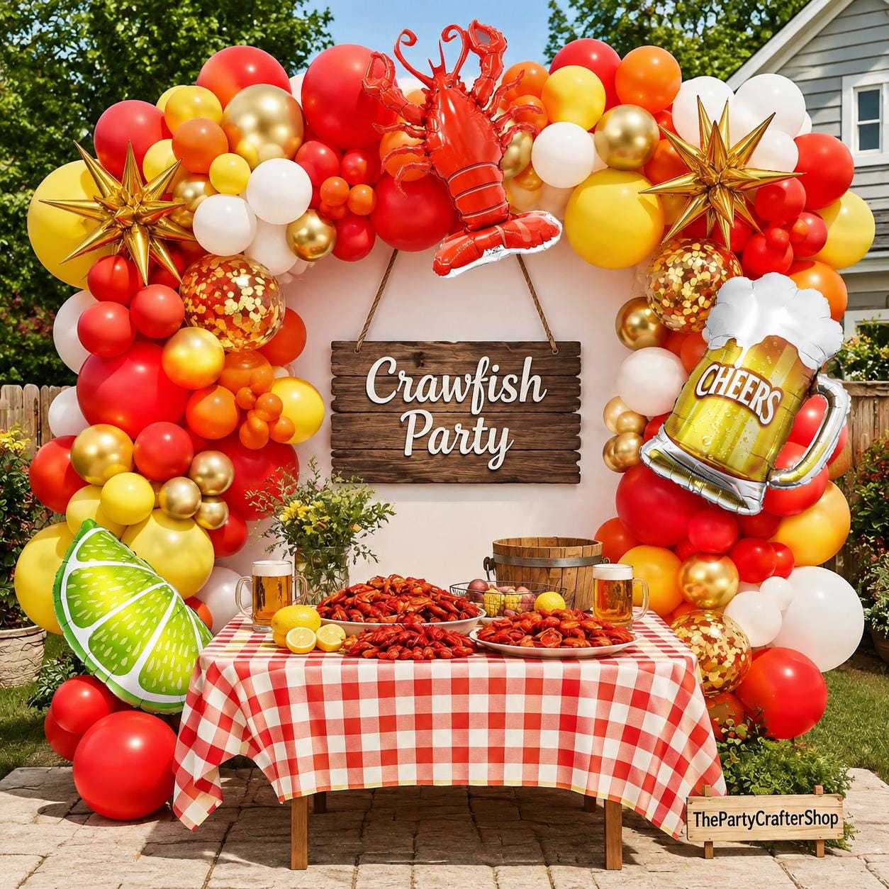 Crawfish Boil Balloon Arch Kit | Red, Yellow, Gold, Beer, Lemon Party Decor