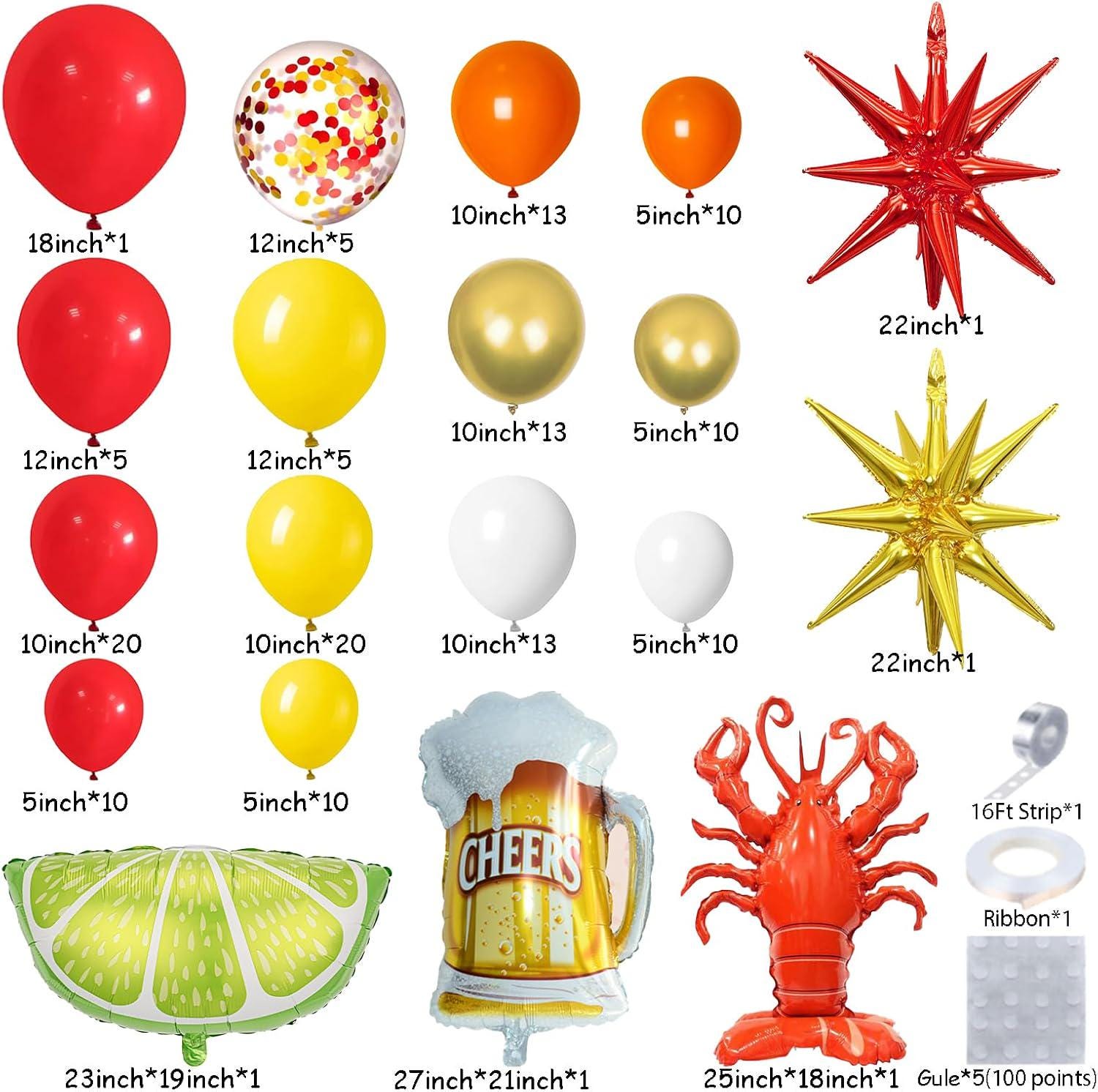 Crawfish Boil Balloon Arch Kit | Red, Yellow, Gold, Beer, Lemon Party Decor