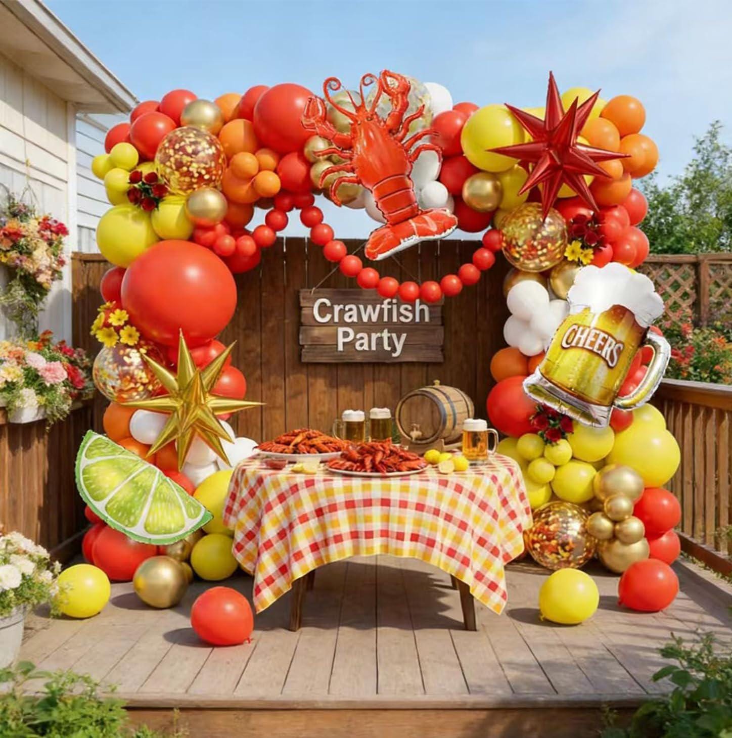 Crawfish Boil Balloon Arch Kit | Red, Yellow, Gold, Beer, Lemon Party Decor