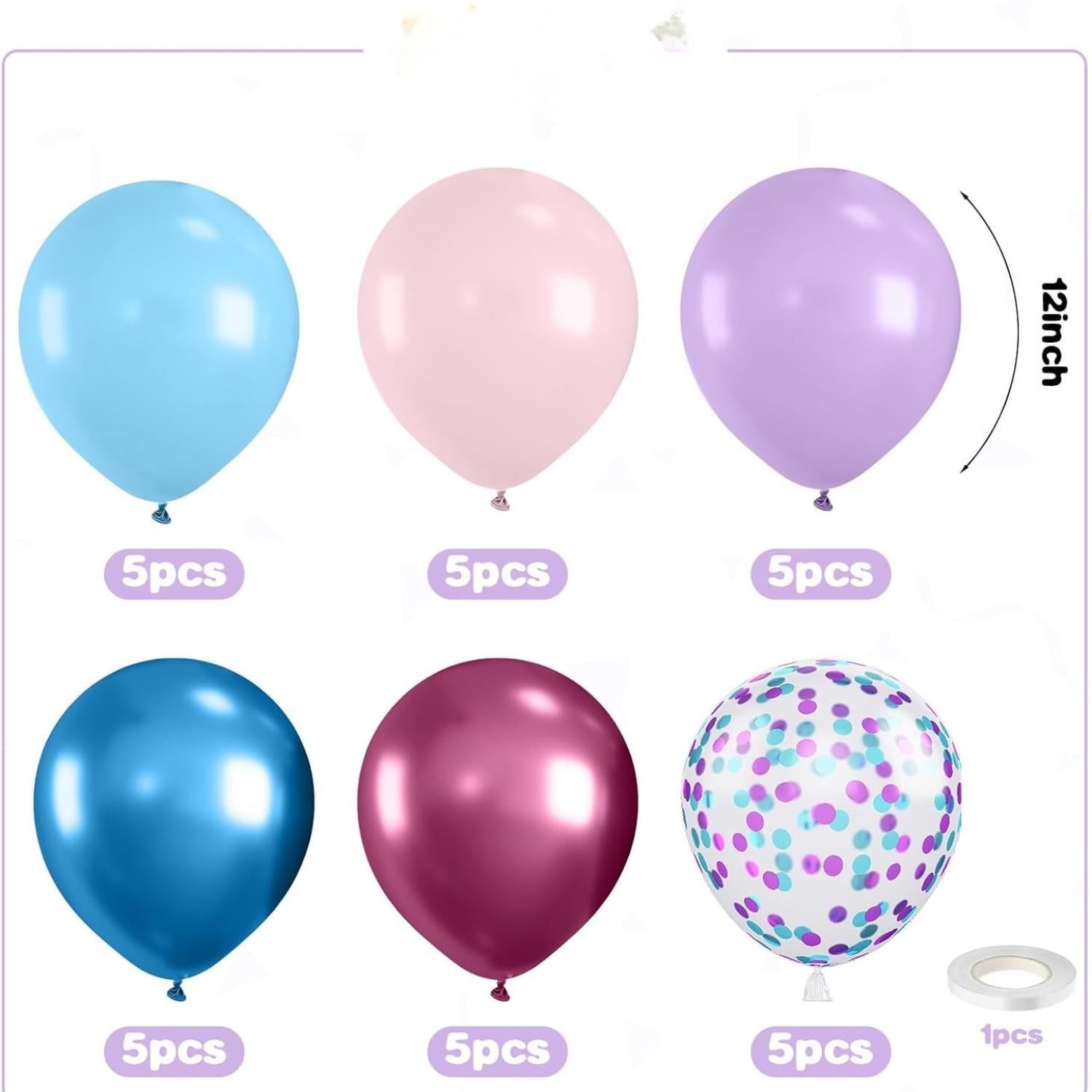 Metallic Confetti Balloons | Pink, Blue, Purple Party Decor (12 Inch)