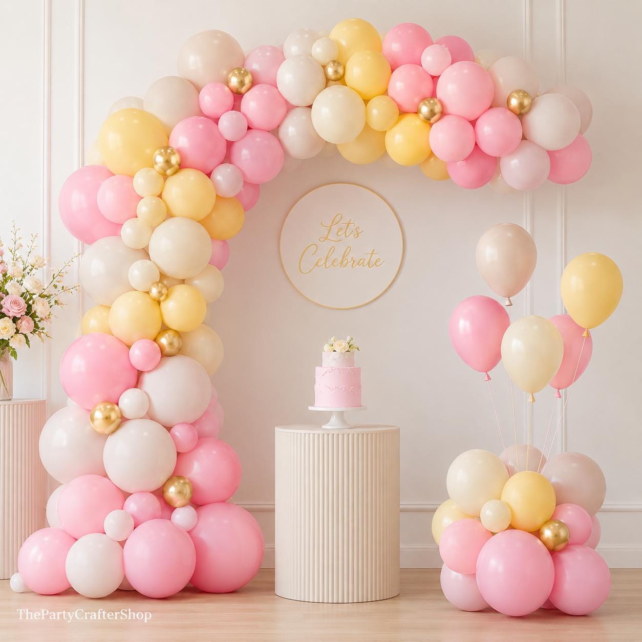 Pastel Bee Balloon Arch Kit | Pink, Yellow, Ivory, White Macaron Balloons