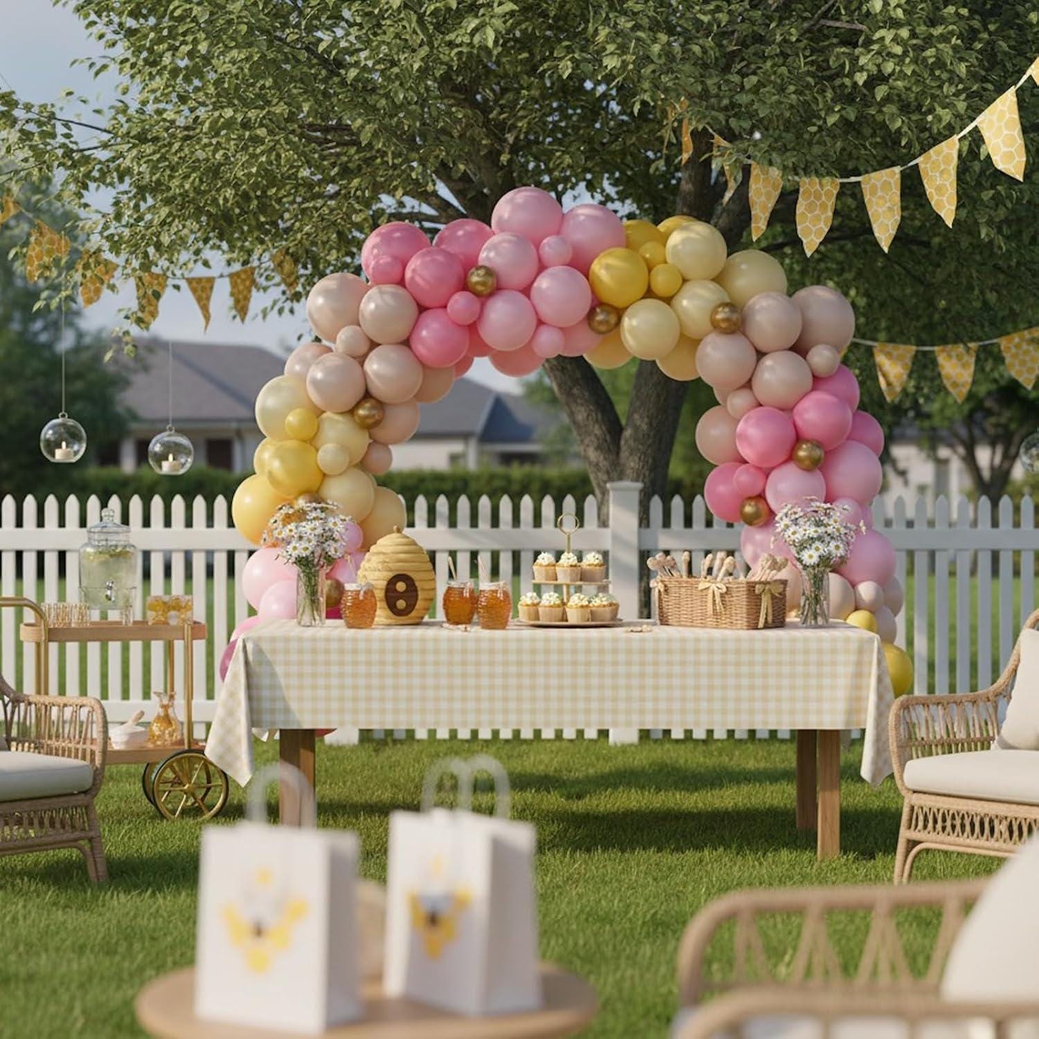 Pastel Bee Balloon Arch Kit | Pink, Yellow, Ivory, White Macaron Balloons